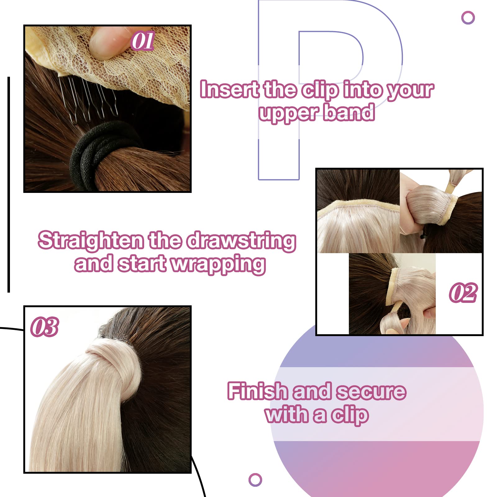Hetto Blonde Ponytail Extensions Human Hair 18 Inch 80g Golden Blonde Highlight with Bleach Blonde Clip in Magic Paste Ponytail