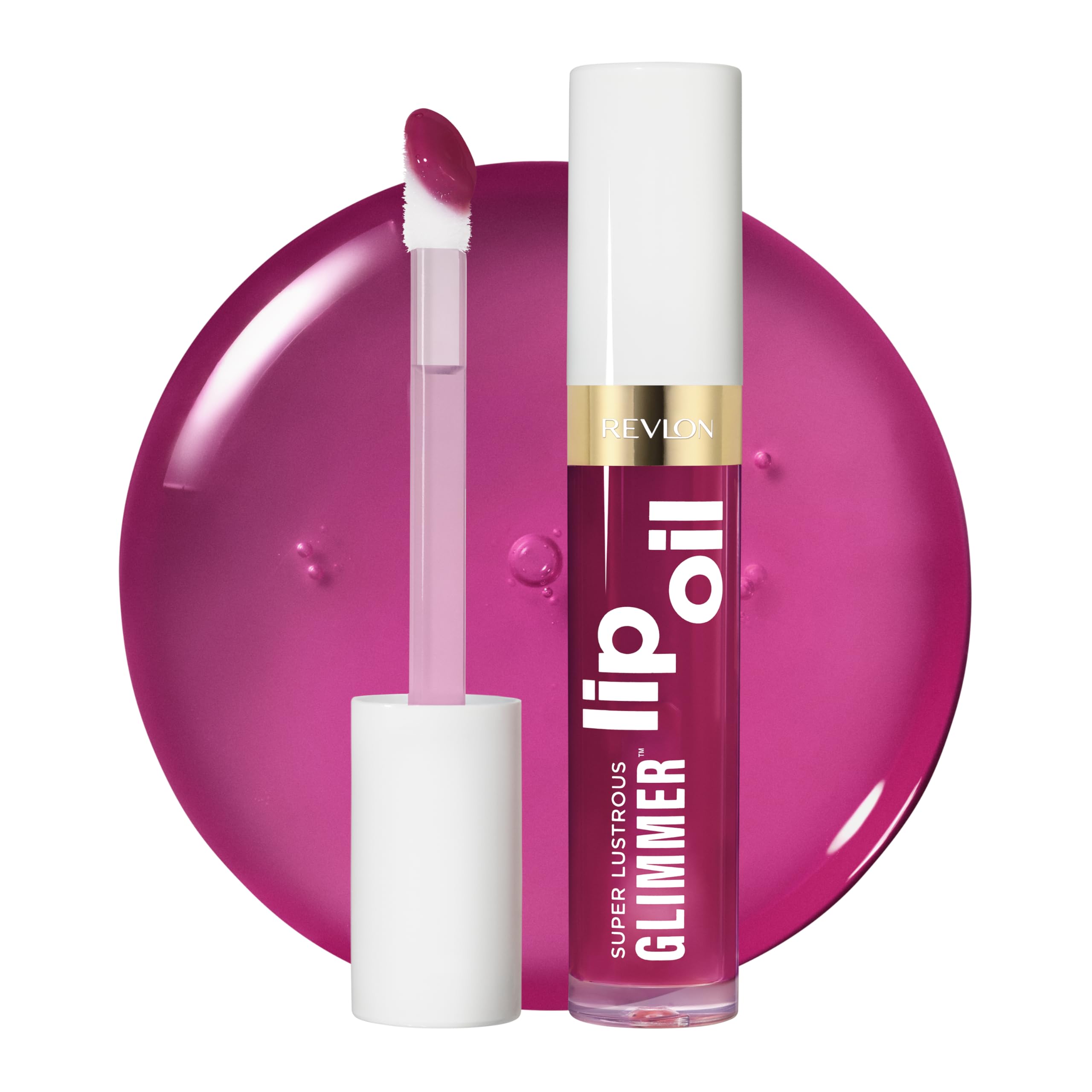 REVLON Super Lustrous Glimmer Lip Oil, Moisturizing & Tinted, Shiny Finish, Made with Plant-Based Squalane, 006 Plum Pop, 0.13 f