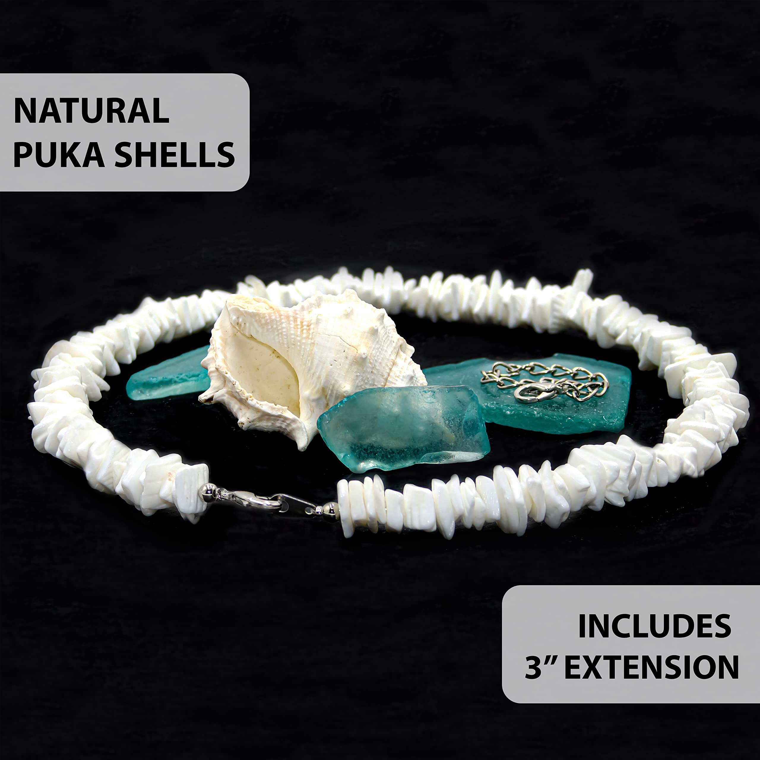 Fablinks Puka Shell Necklace, White Hawaiian Seashell Accessories for Men and Women, Beach Surfer Beaded Necklaces, Summer Clam