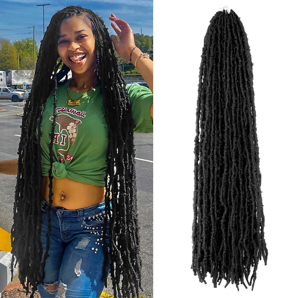 36 Inch Light Weight Butterfly Locs Crochet Hair 6 Packs Long Black Distressed Butterfly Faux Locs Crochet Hair, 1#