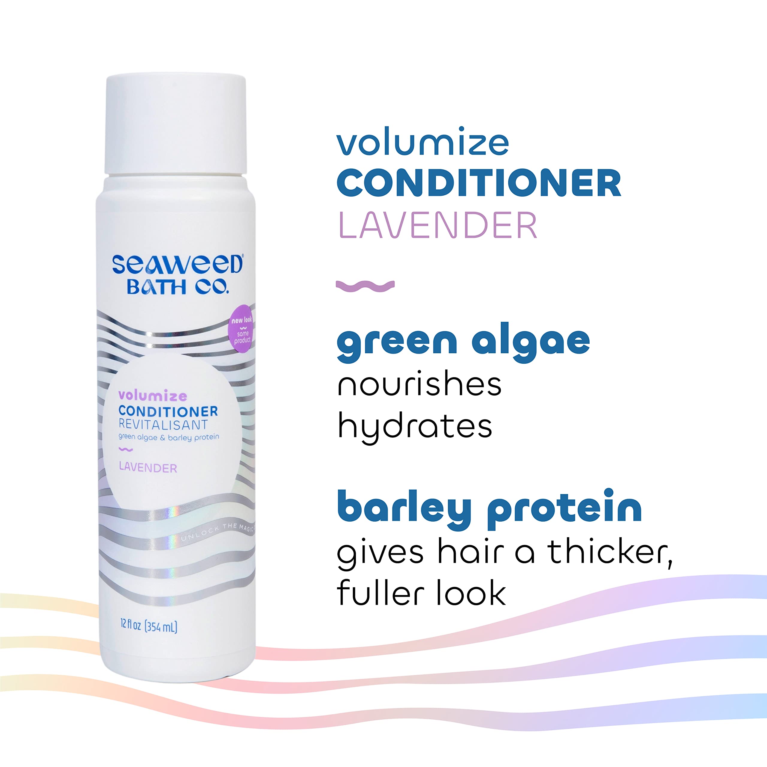 Seaweed Bath Co. Volumize Conditioner, Lavender Scent, 12 Ounce, Sustainably Harvested Seaweed, Green Algae, Barley Protein, For