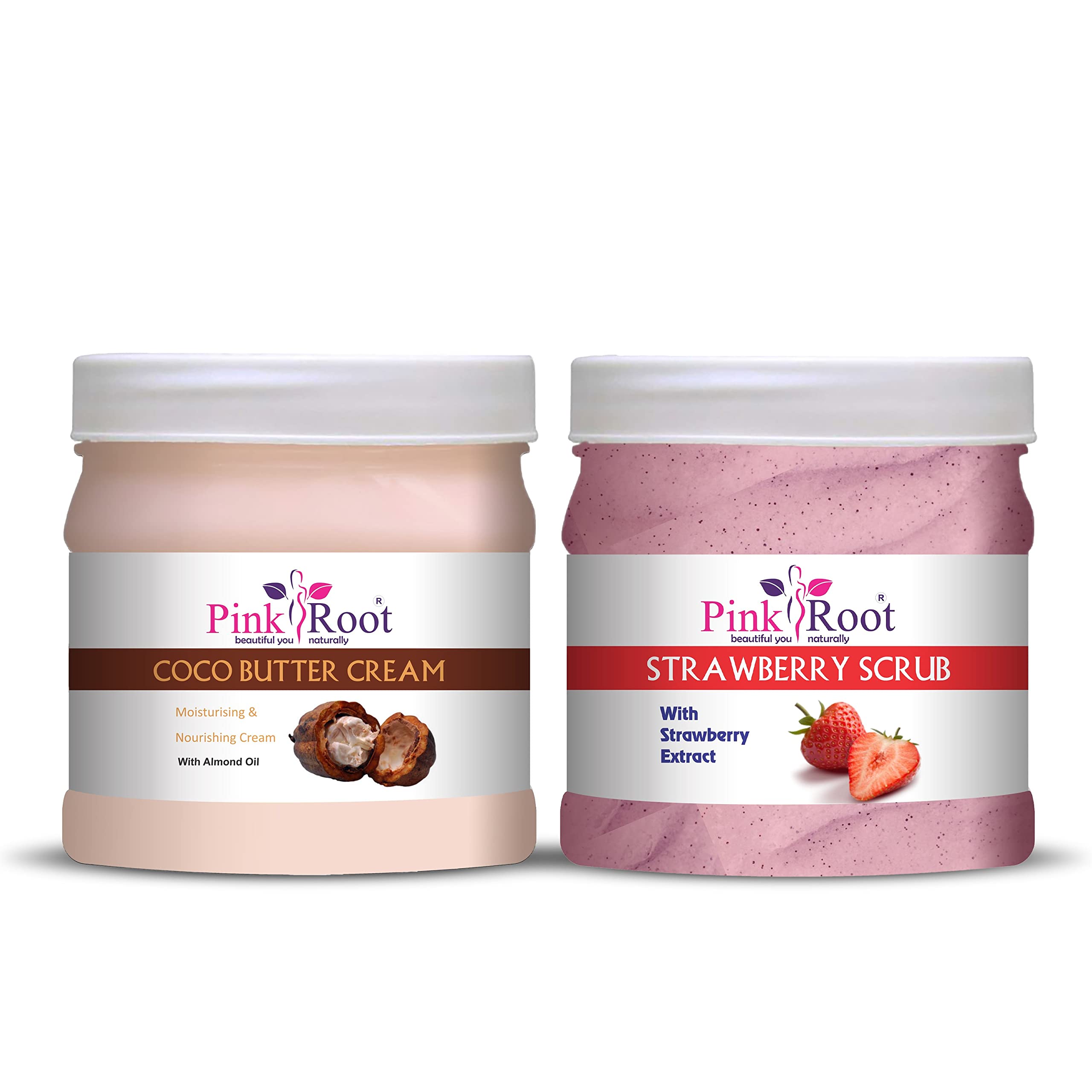 Pink Root Cocoa Butter Cream 500Gm With Strawberry Scrub 500Gm