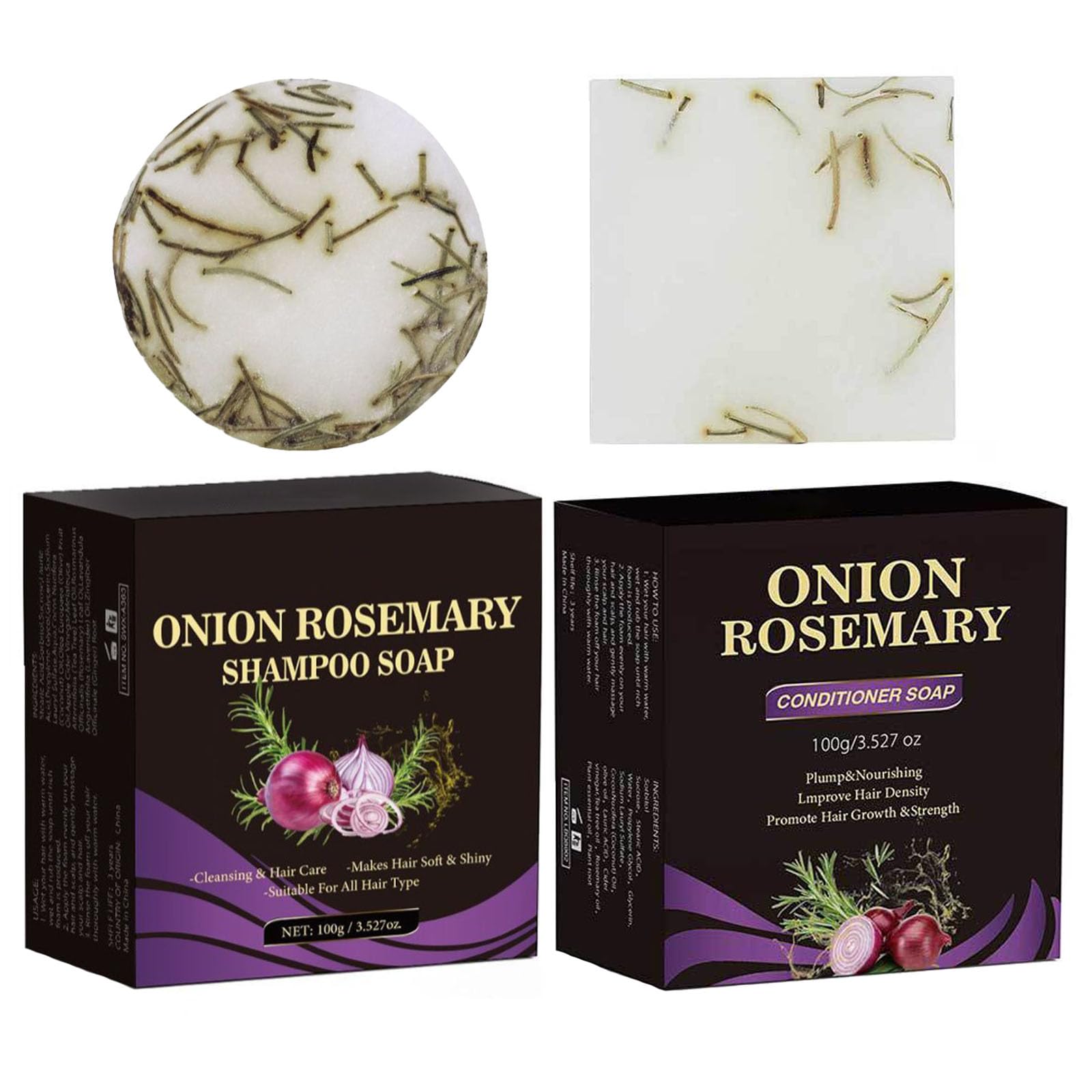 Onion Shampoo and Conditioner Bar Set for Hair Growth, Hydrating Onion Biotin Shampoo Bar with Rosemary for Hair Loss, Hair Soap