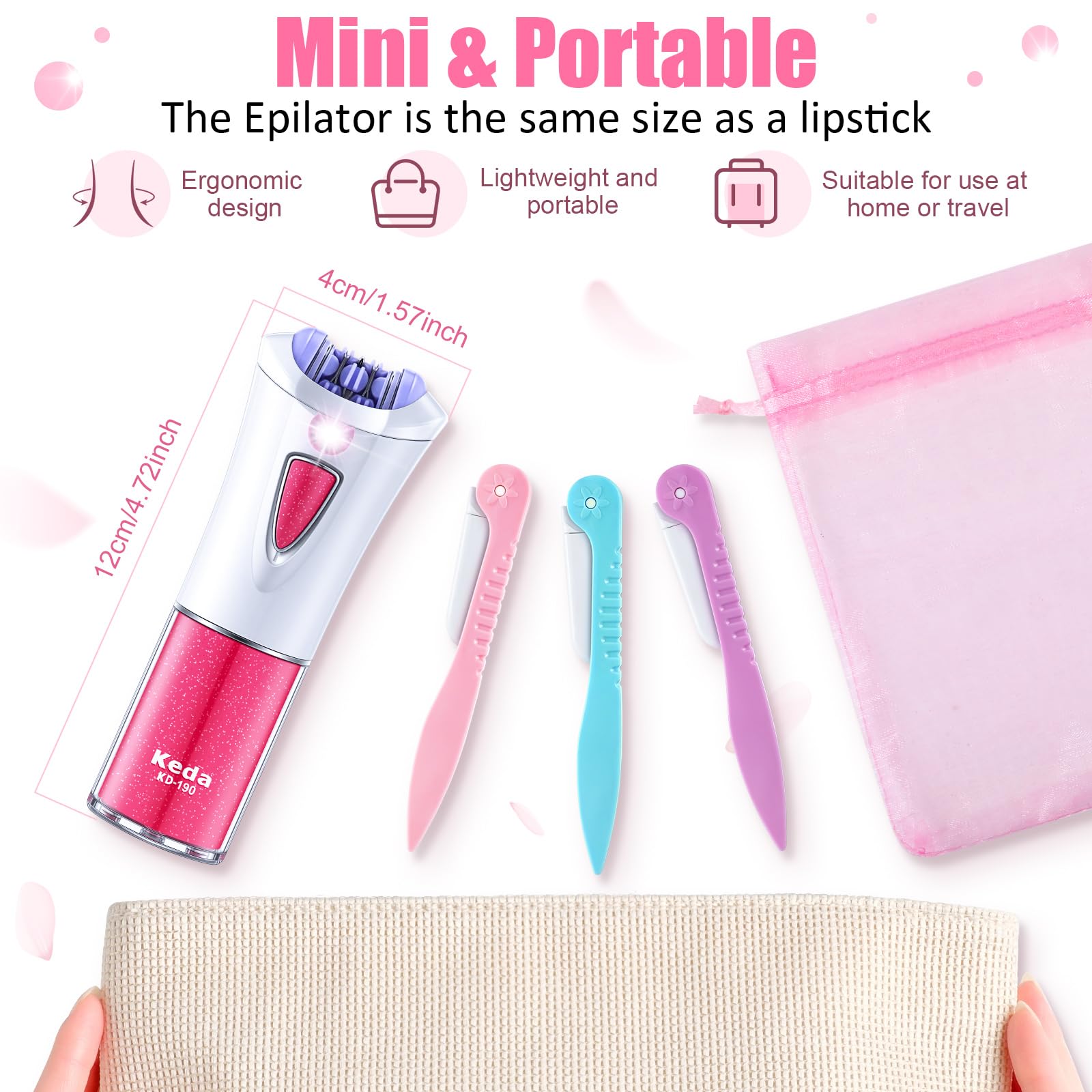 Tondiamo 4 Pcs Epilator Hair Removal for Women with Light Smooth Glide Epilator LED Face Hair Facial Remover Epilator Bikini Leg