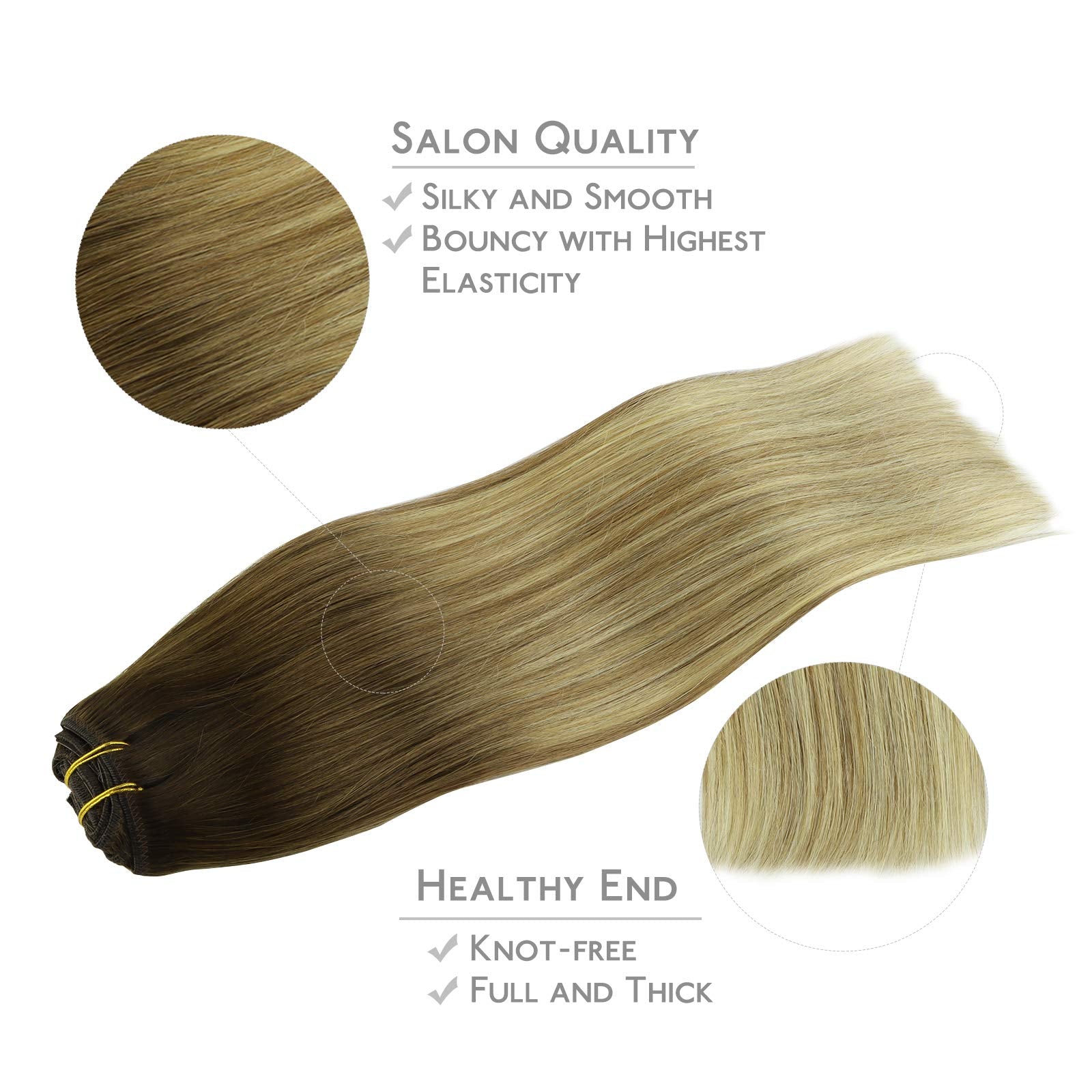 Wennalife Clip In Hair Extensions, 150G 20 Inch 9Pcs Ombre Walnut Brown To Ash Brown And Bleach Blonde Human Hair Extensions Thi