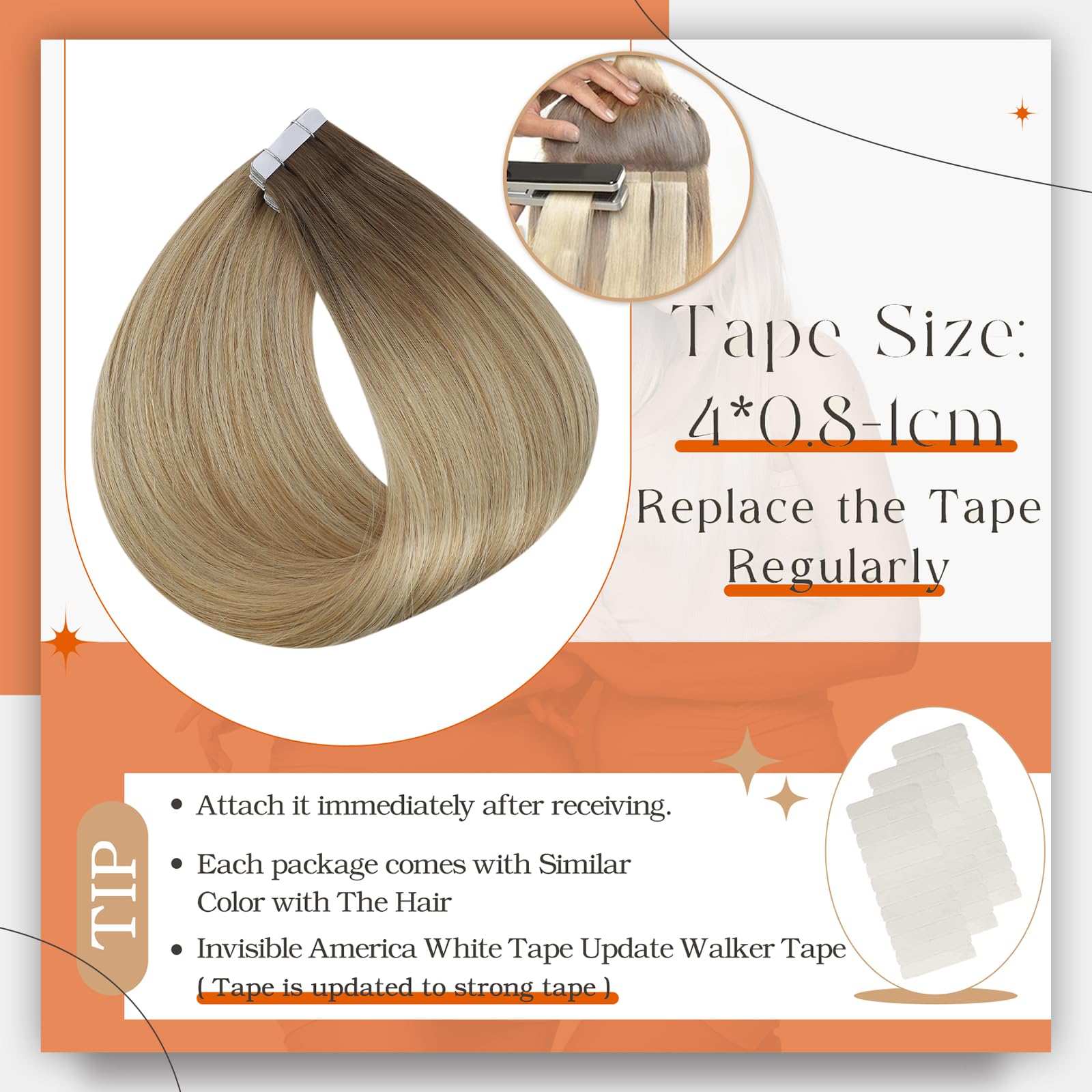 Full Shine Balayage Tape In Hair Extensions Human Hair #6/27/60 Human Hair Tape In Extensions Black Seamless Tape In Human Hair