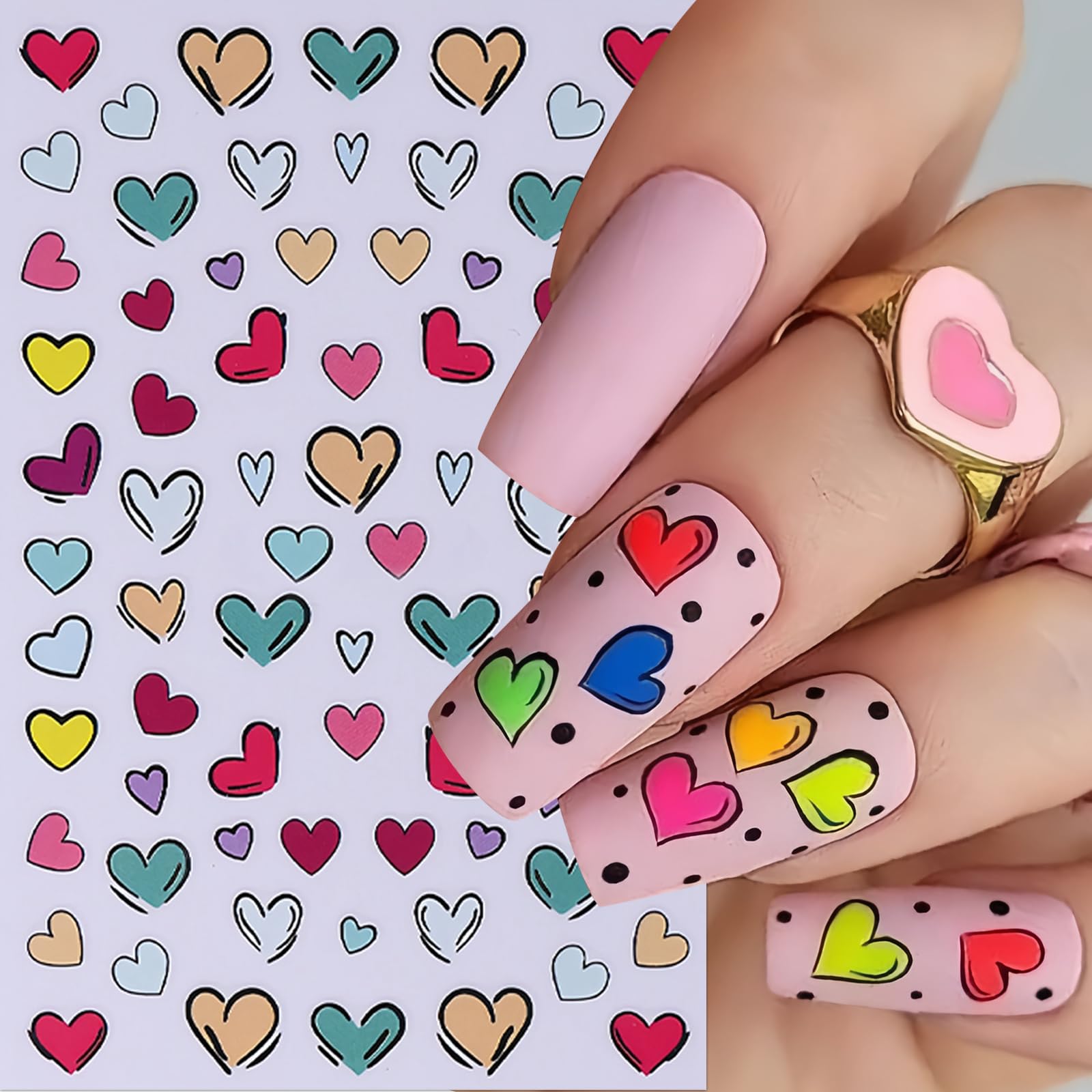 5Pcs Valentine'S Day Nail Art Stickers Rose Heart Flower Nail Stickers 3D Self-Adhesive Love Heart Nail Decals Purple Pink Hollo