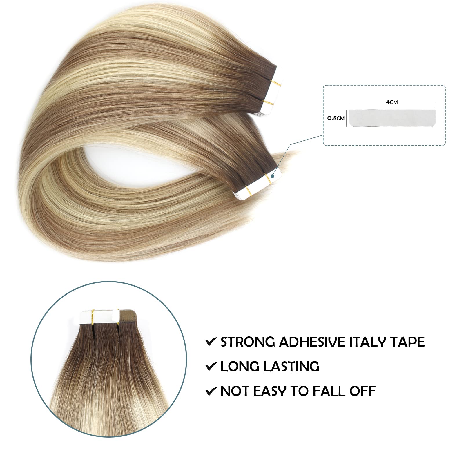 Sassina 16 Inch Invisible Tape In Hair Extensions Human Hair Rooted Brown To Blonde Real Hair Extensions Tape In Double Side Glu