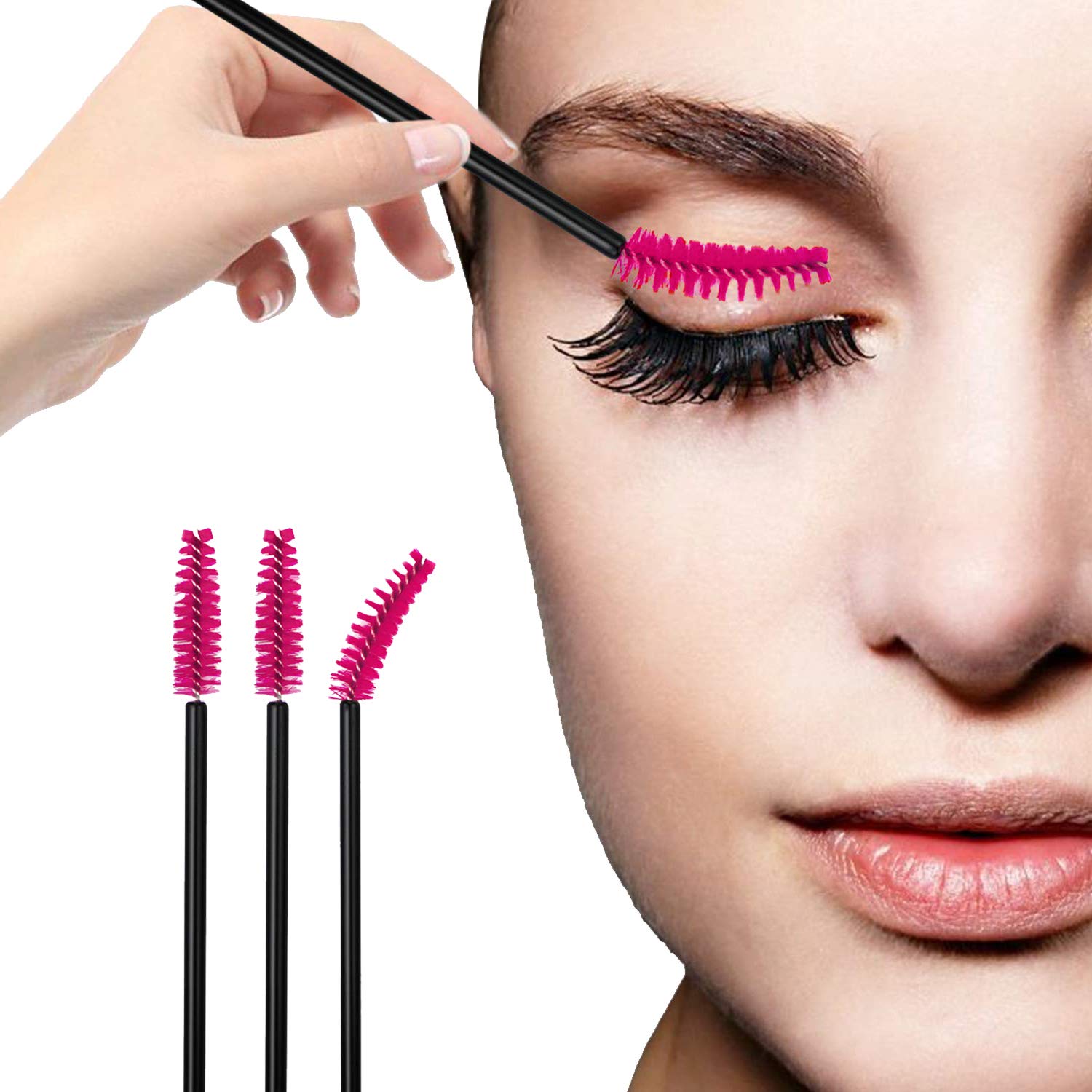 GUMIKE 100PCS Disposable Eyelash Mascara Brushes - Plastic, Rose Color for Eyelash Extension, Eyebrow & Makeup Applications