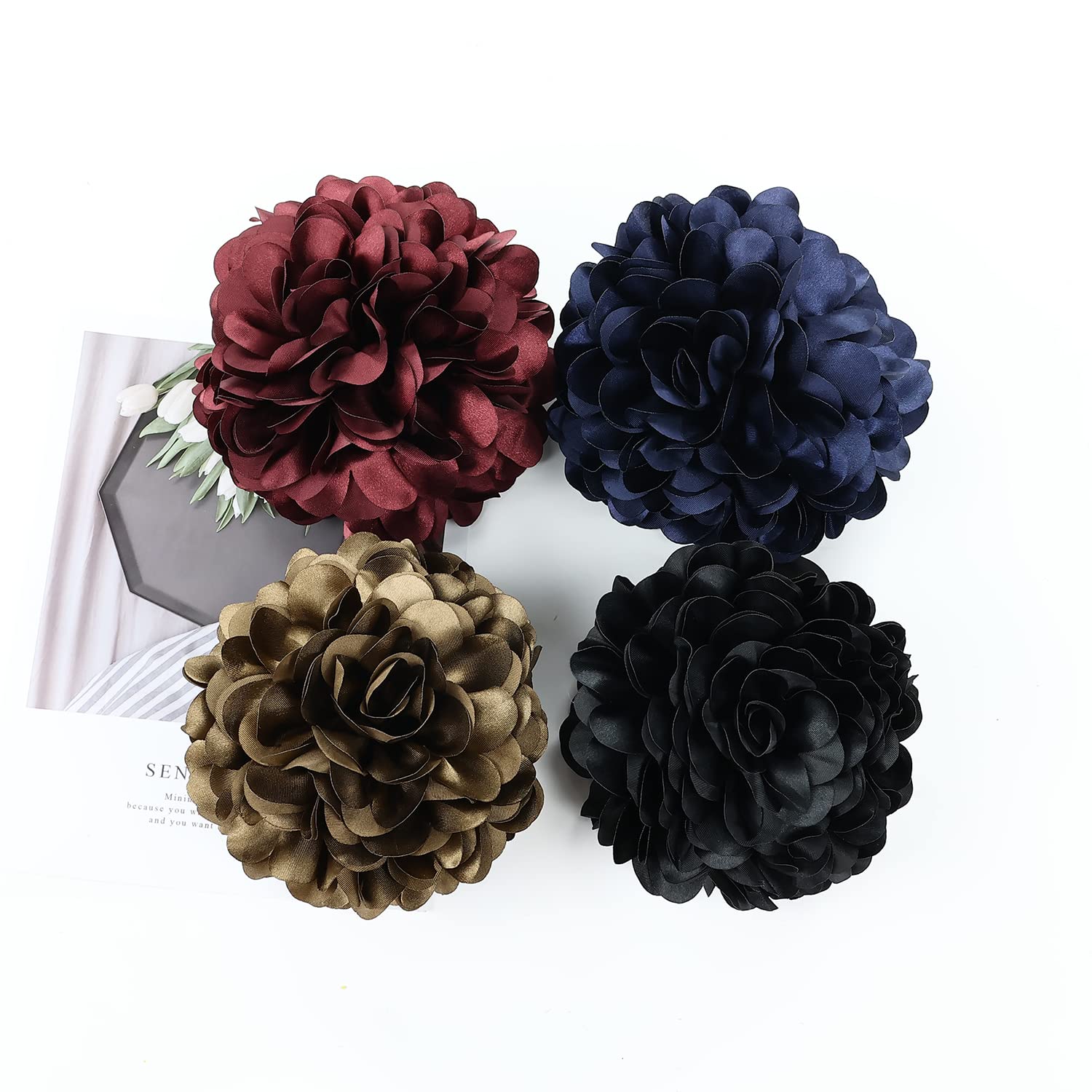 Cinaci 4 Pieces Flower Hair Claw Clips Barrettes Clamps Bun Updo Holders Hair Accessories For Women Girls (Dark Coffee, Burgundy