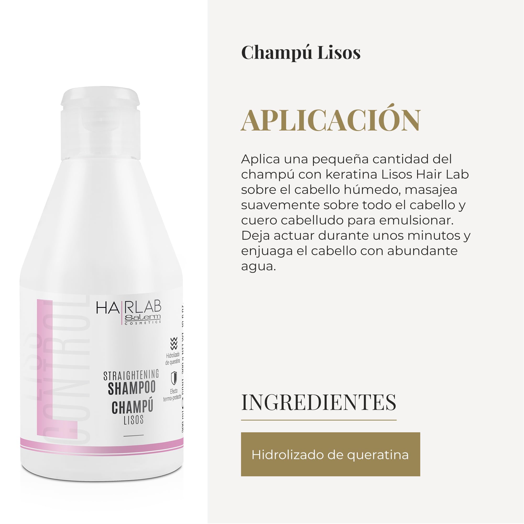 Salerm - Keratin Shampoo - Lisos Hair Lab Shampoo - 300 Ml - Controls Hair Frizz - Smooth And Straight Hair - With Heat Protecto