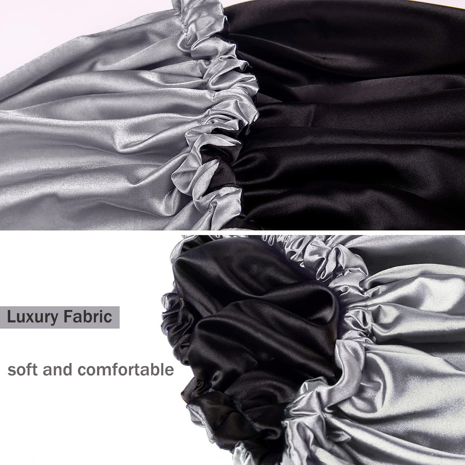 Shower Cap For Women,Luxury Silk Lined Shower Cap, Machine Washable, Adjustable Size & Reusable,Large Satin Shower Cap For All H