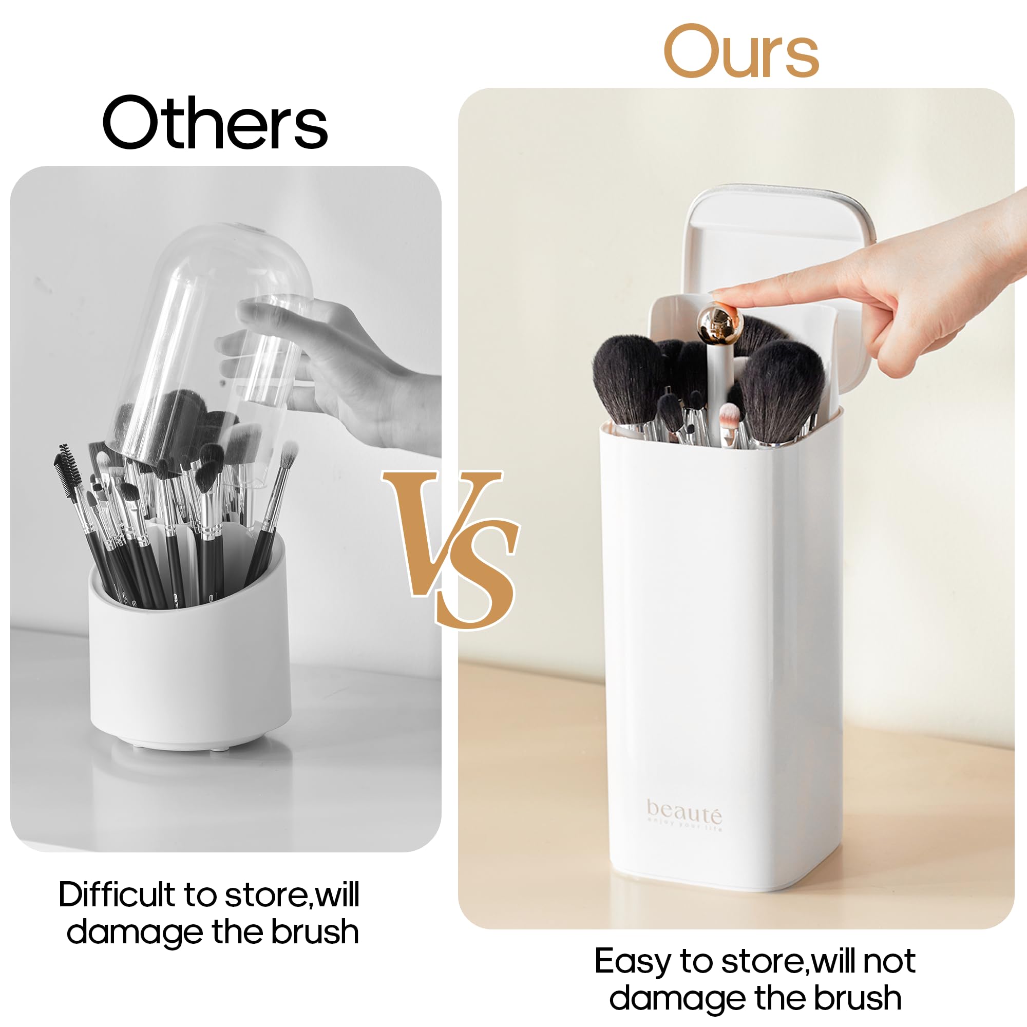 Makeup Brush Holder with Lid Cosmetic Tools Organizer,One Touch Open 4 Slot Makeup Brush Case with Waterproof Dustproof, Cosmeti