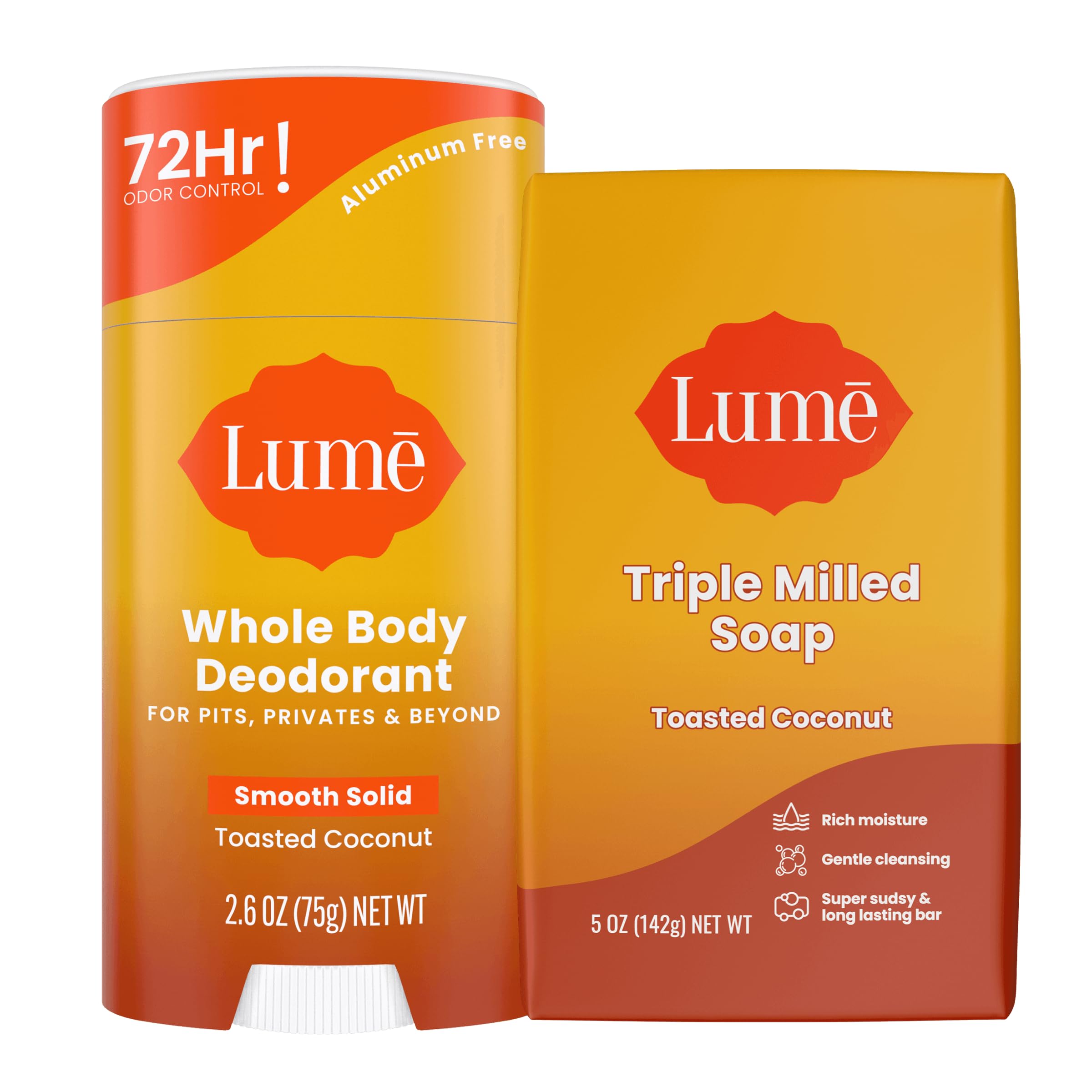Lume Whole Body Deodorant And Soap - 2.6 Ounce Smooth Solid Stick With 72 Hour Odor Control and 5 Ounce Triple Milled Soap - Alu