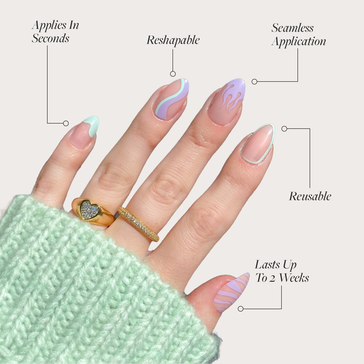 Glamnetic Press On Nails - Wild Card | Opaque Uv Finish Short Pointed Almond Shape, Reusable Pastel Nails In 12 Sizes - 24 Nail