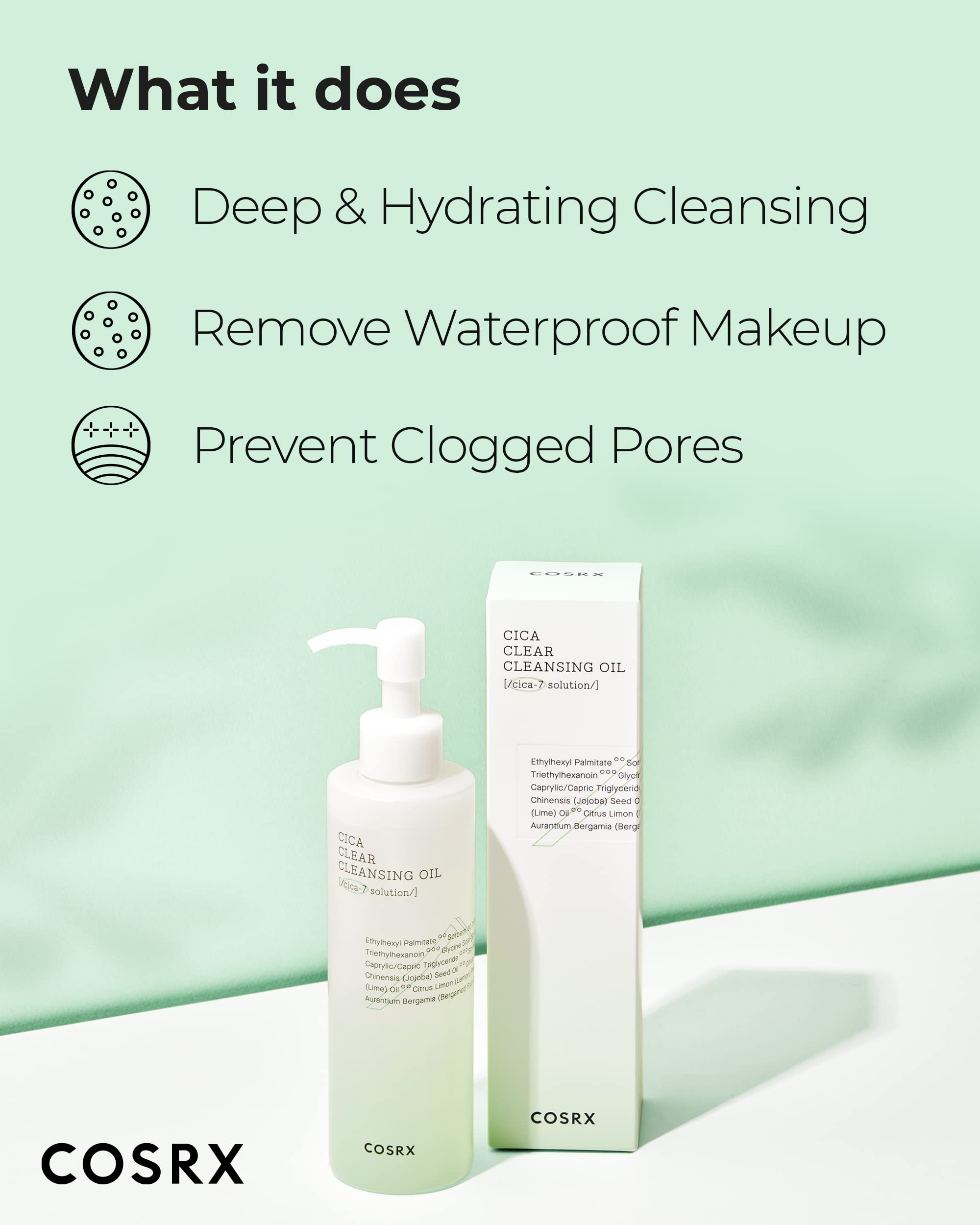 COSRX Pure Fit Cica Cleansing Oil, 6.76 fl. oz / 200ml | Light Weight Oil Purifying Centella for Sensitive Skin | CICA-7 Complex