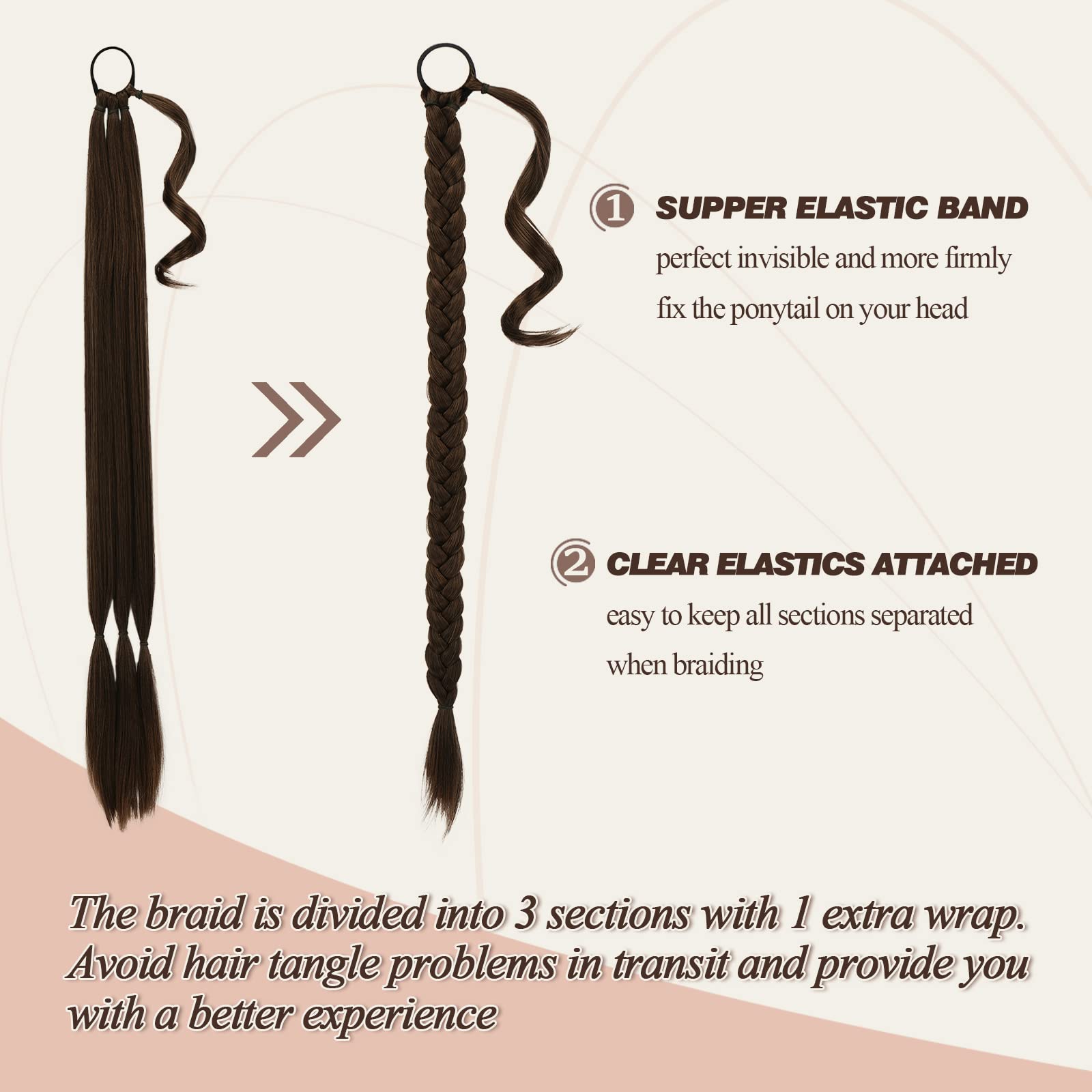 Barsdar 34 Inch Long Braided Ponytail Extension With Hair Tie Straight Wrap Around Hair Extensions Pony Tail Diy Natural Soft Sy