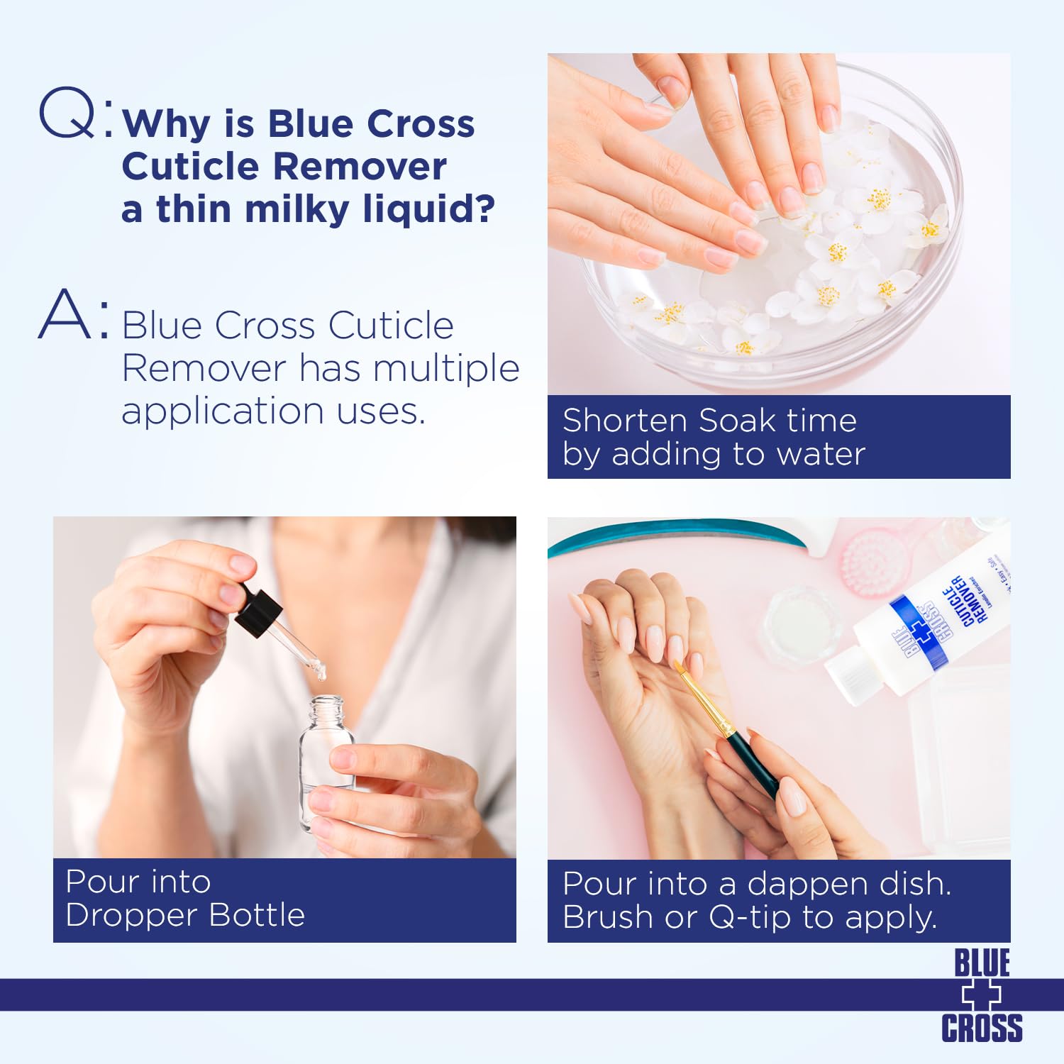 Blue Cross Professional Nail Care, Hydrating, Moisturizing, Strengthening Liquid Cuticle Remover + Softener With Lanolin For Bri