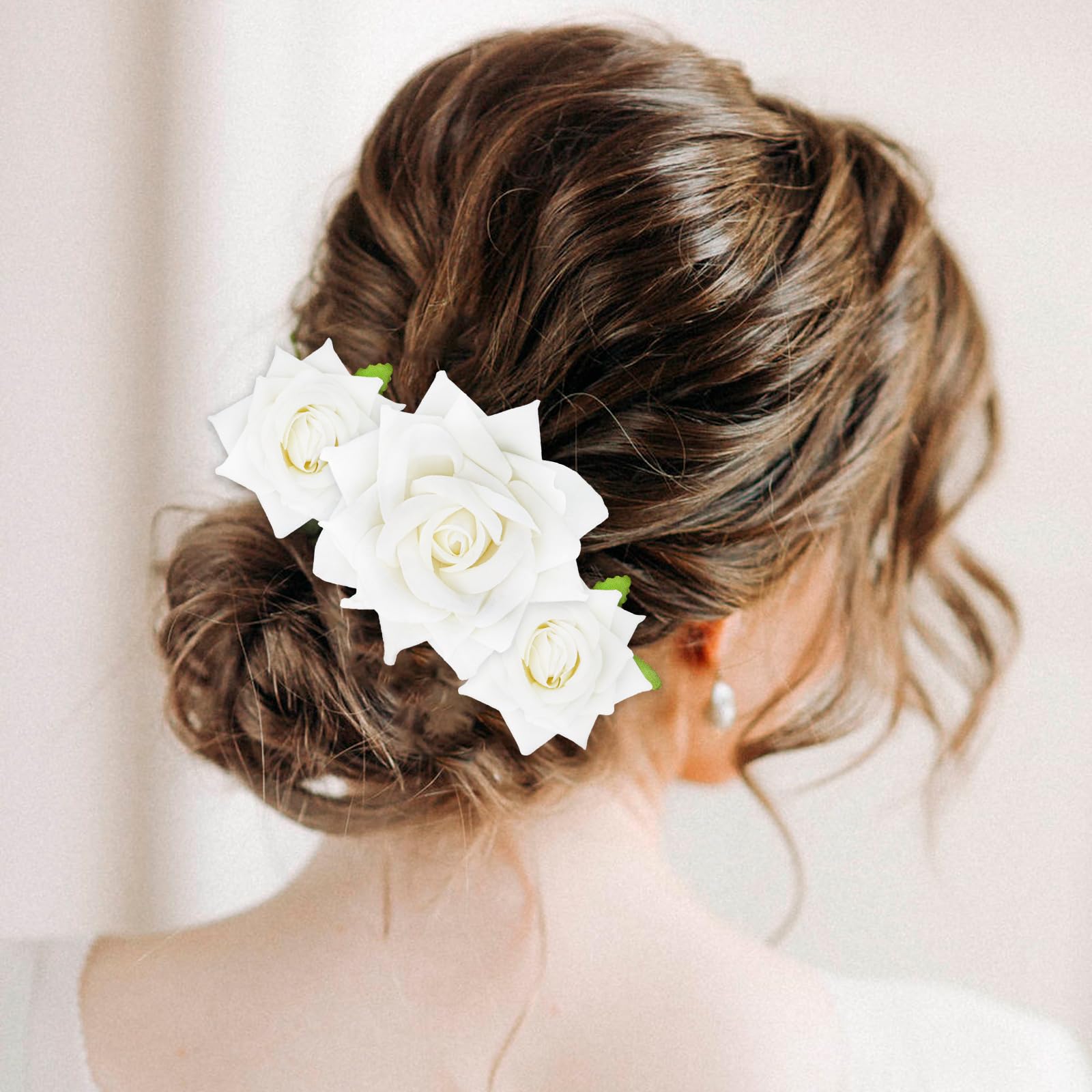 CIEHER 6 Pcs White Rose Hair Clips for Women Girls, Flowers Hair Pins Rose Brooch Floral Clips, Fabric Rose Flowers Hair Clip Pi