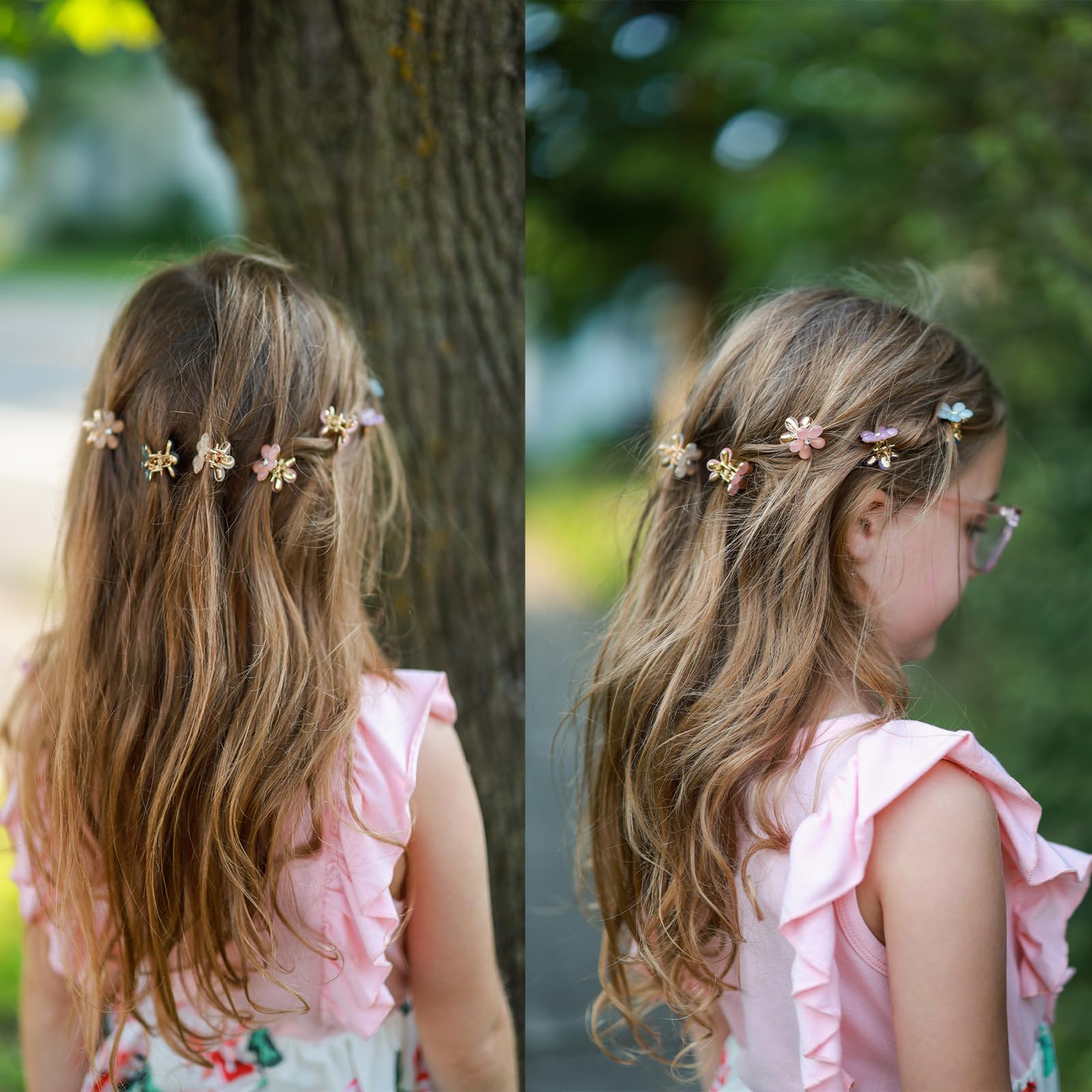 Paderison 10Pcs Flower Hair Clips for Girls Small Hair Claw Clips Mini Flower Hair Clips with Crystal Cute Metal Claw Clips Spar