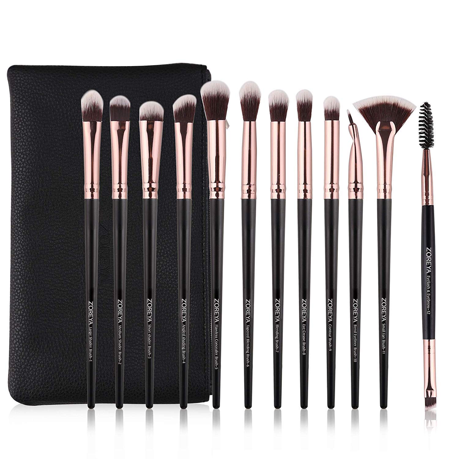 Z'OREYA Eye Makeup Brushes, 12 Pcs Professional Eye Brush Set Eyeshadow, Eyebrow, Blending, Fan, Eyelash Brushes Set With Carryi