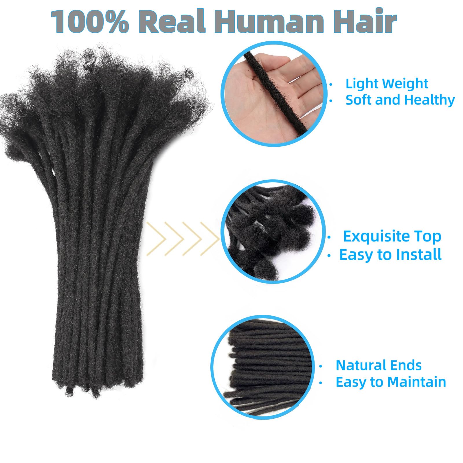 0.2Cm Width 10Inch 40 Strands Loc Extension Human Hair 100% Handmade Permanent Real Dreadlock Extensions Human Hair For Women/Me
