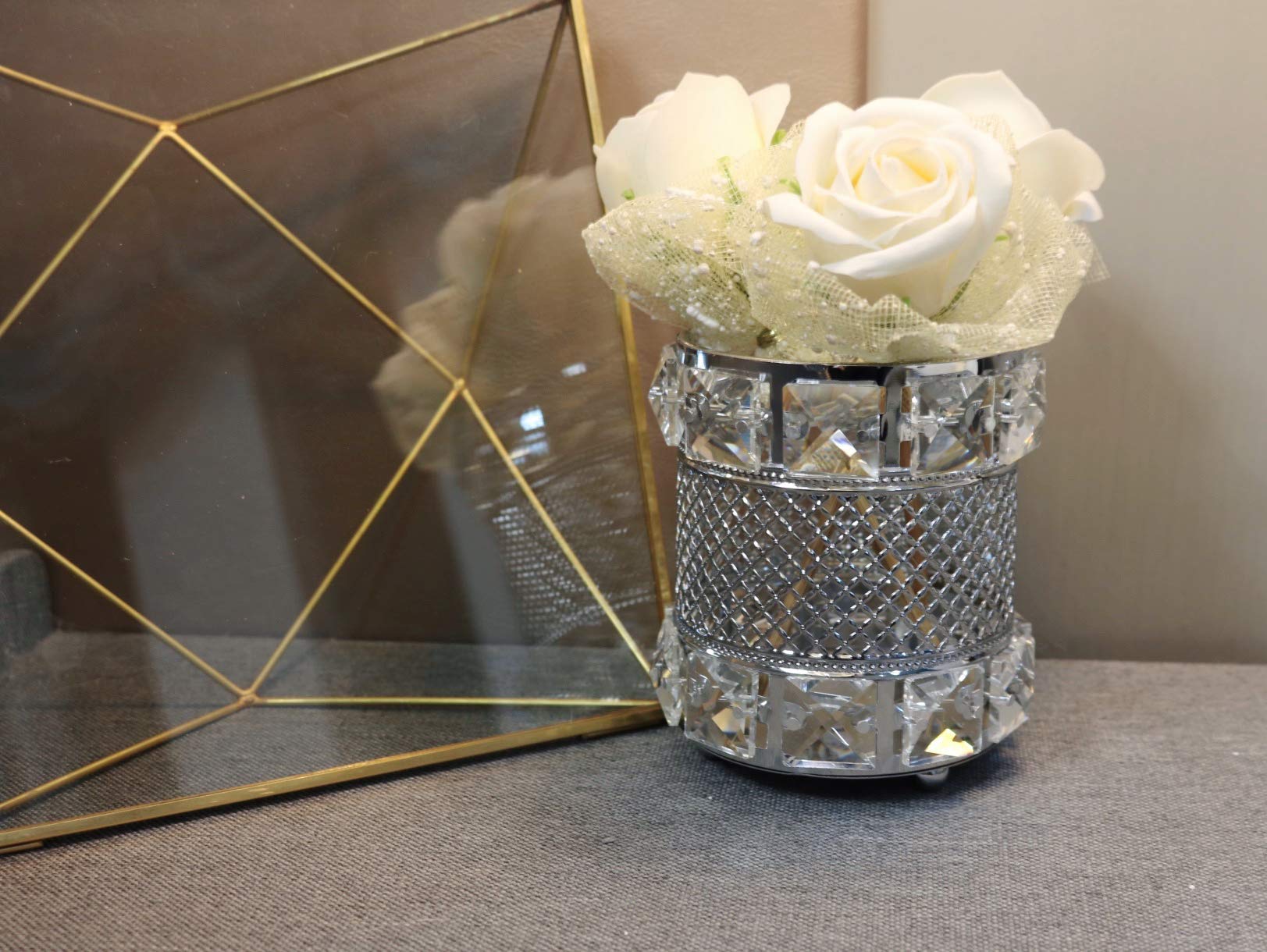 Cy Craft Silver Makeup Brush Holder Organizer,Handcrafted Vintage Cosmetics Brushes Eyebrow Pencil Pen Cup Collection, Crystal F