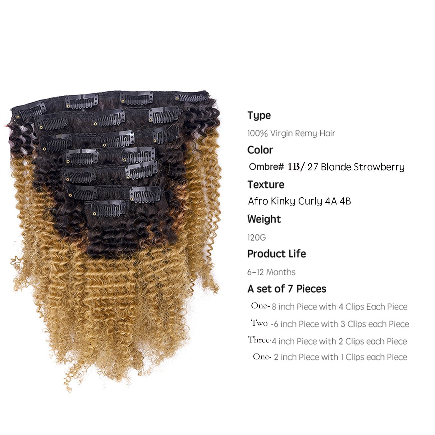 Afro Kinky Clip Ins Human Curly Hair Clip In Extensions 3C 4A 4B Natural Afro Kinkys Curly Hair Extensions Clip In For Black Wom