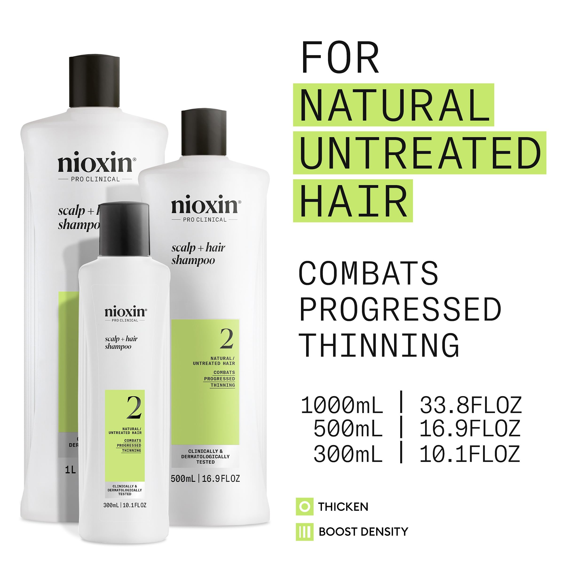 Nioxin Scalp + Hair Thickening System 2 Shampoo | For Natural or Untreated Hair with Progressed Thinning | With Niacinamide and