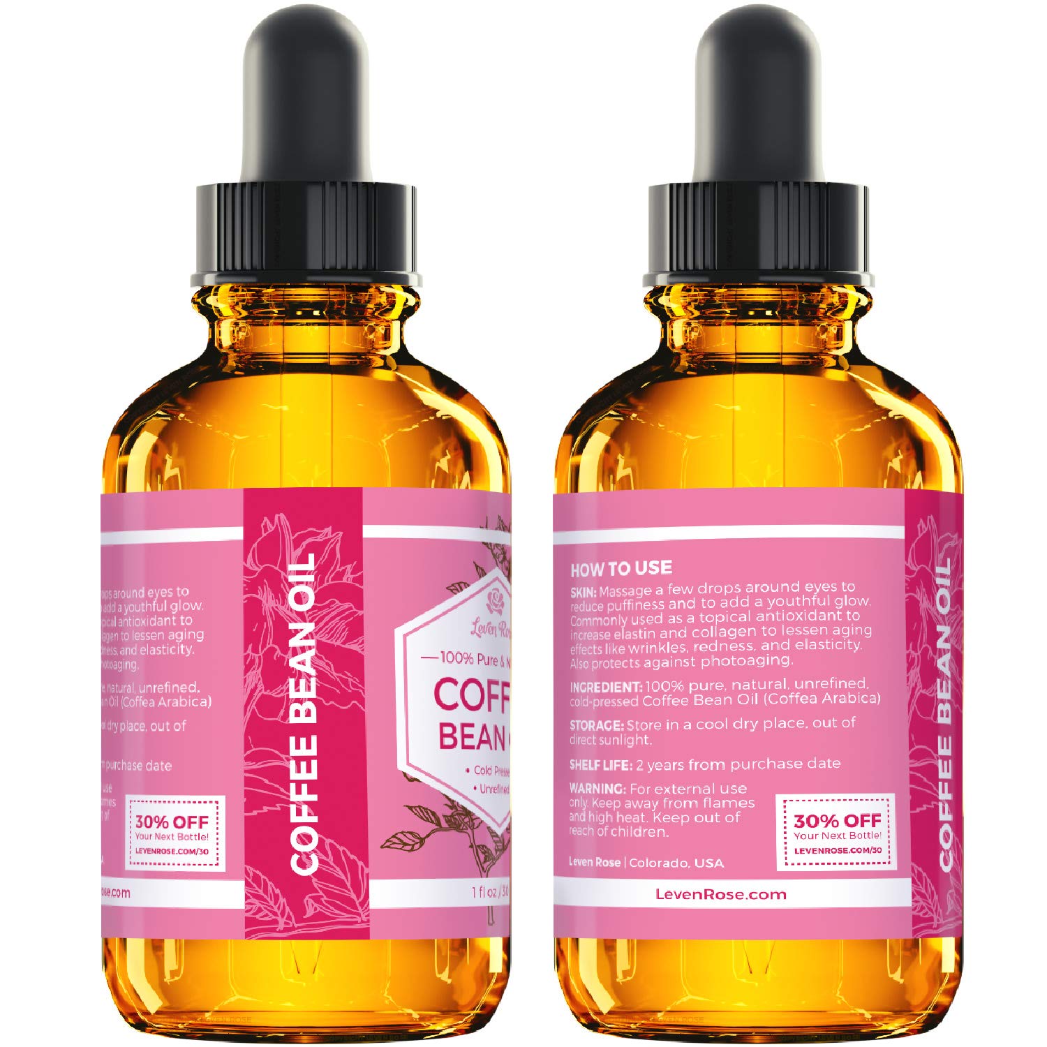 Leven Rose Coffee Bean Oil - 100% Natural Coffee Oil for Skin - Cold Pressed Coffee Oil for Hair Growth - Unrefined Coffee Arabi
