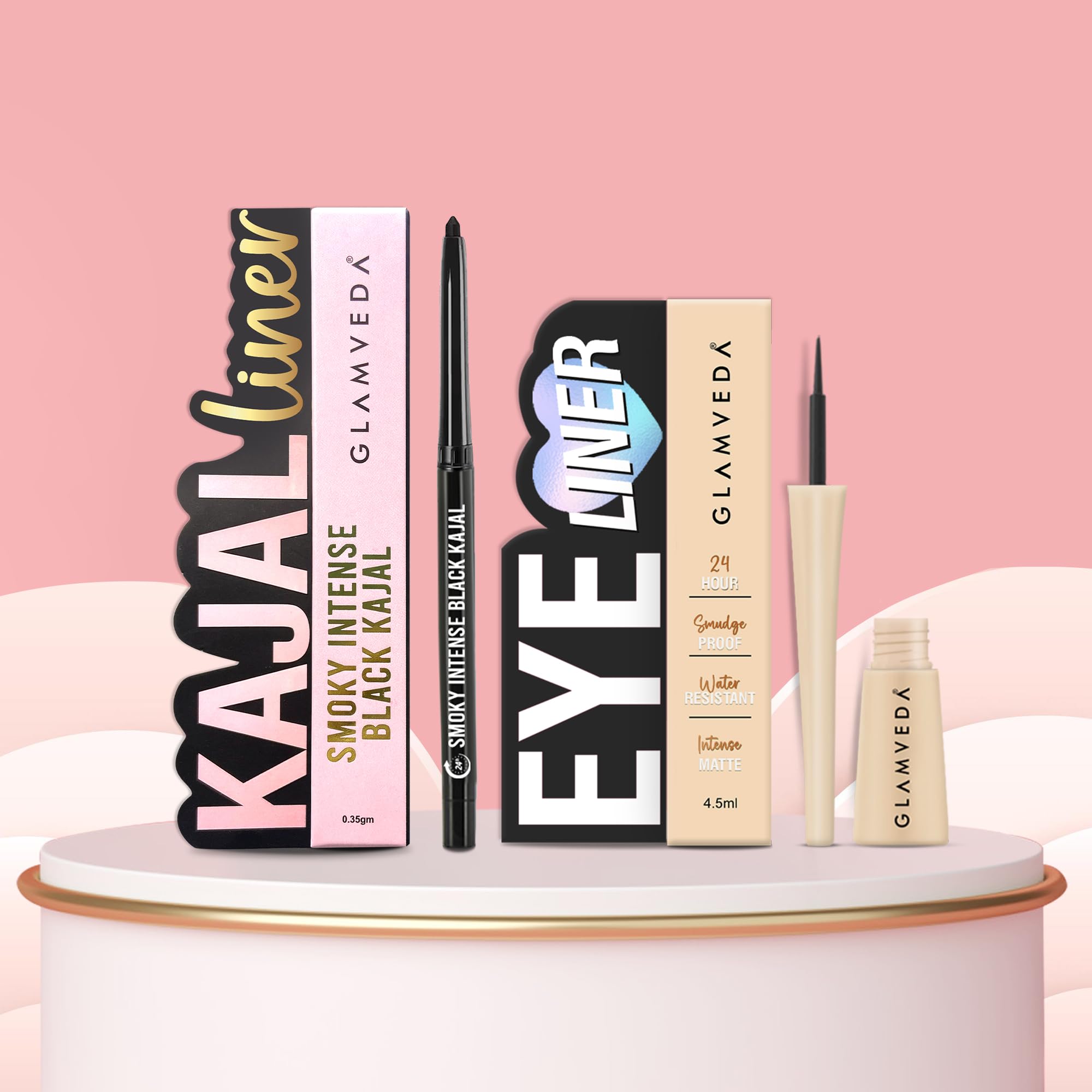 Glamveda Eyeliner & Pencil Kajal Combo Pack | Bold Eye Looks | Smudge-Proof, Long-Lasting | Smoky Liner & Smoky Kajal | Essentia