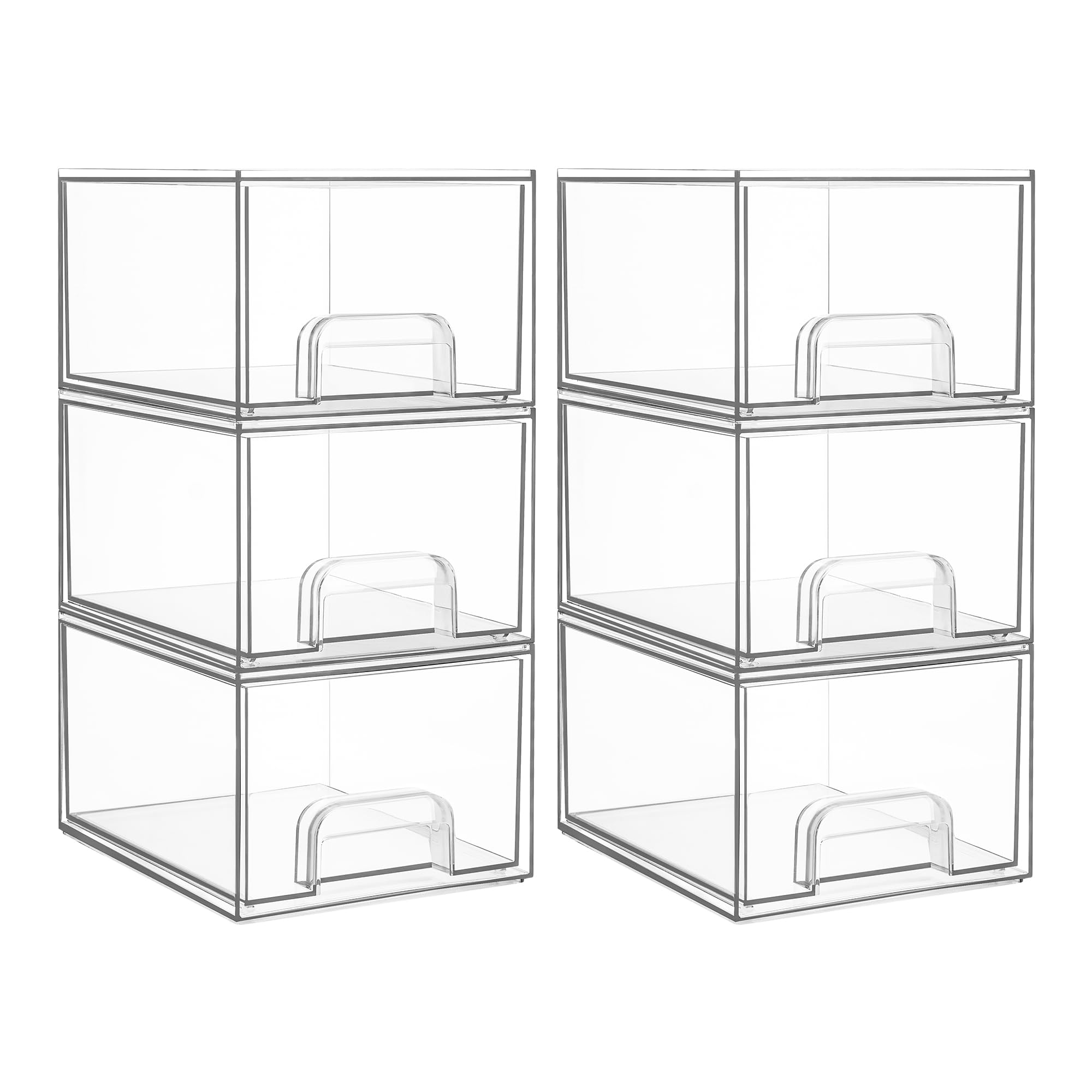 Vtopmart 6 Pack Clear Stackable Storage Drawers, 4.4'' Tall Acrylic Bathroom Makeup Organizer,Plastic Storage Bins For Vanity, U