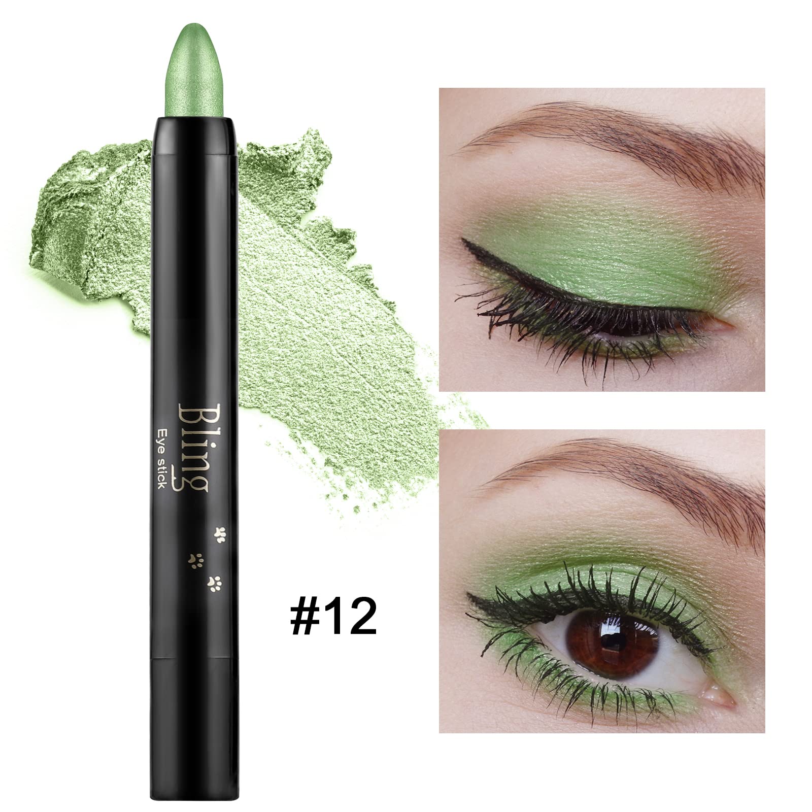 Boobeen Waterproof Eyeshadow Stick Crayon - Shimmer Cream Eyeshadow Pen for Glitter Eye Makeup, Easy to Use (012#)