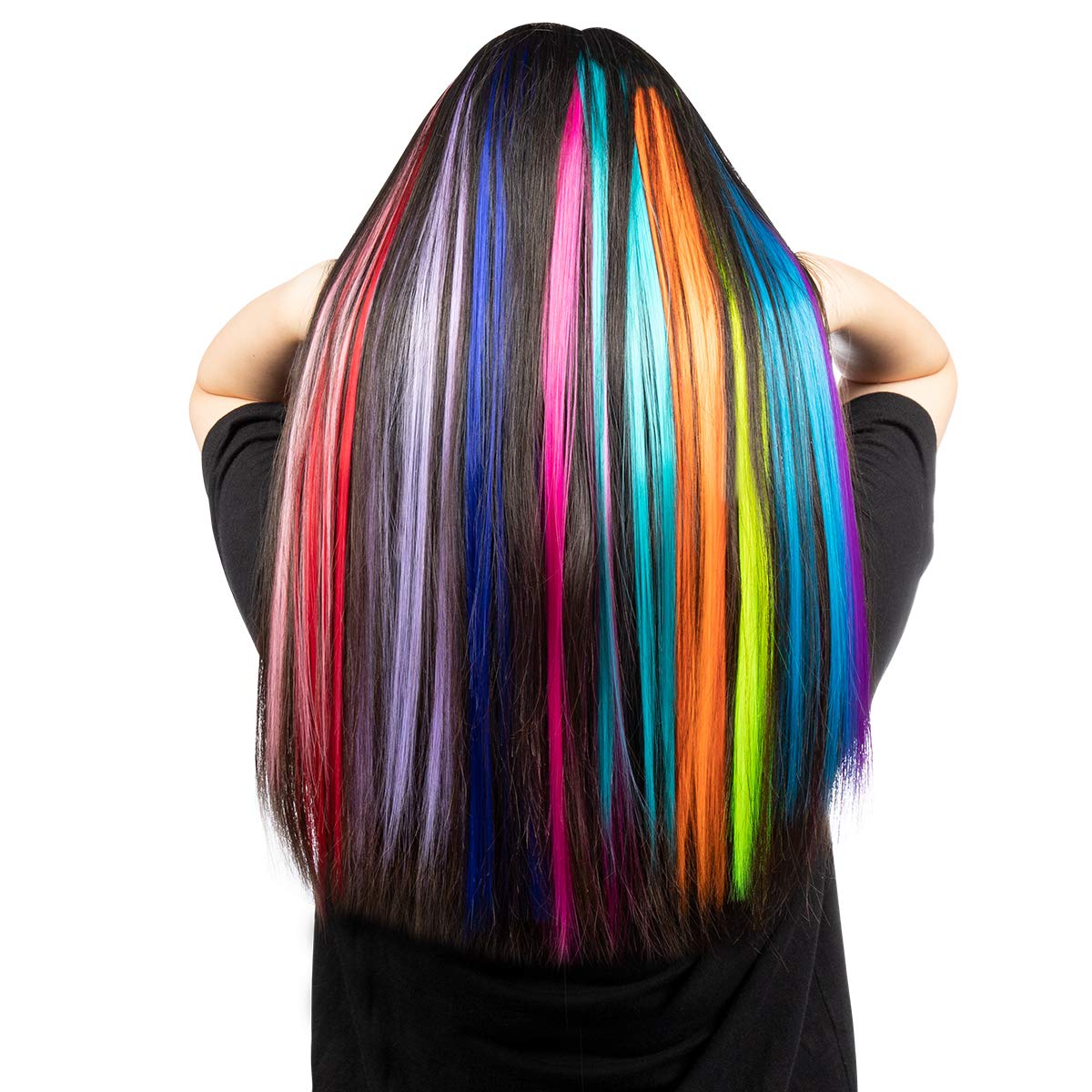 YaFex 12 Pcs Clip in Hair Extensions, 22 Inch Colored Hair Extensions Party Highlights Long Straight Synthetic Hairpieces for Wo