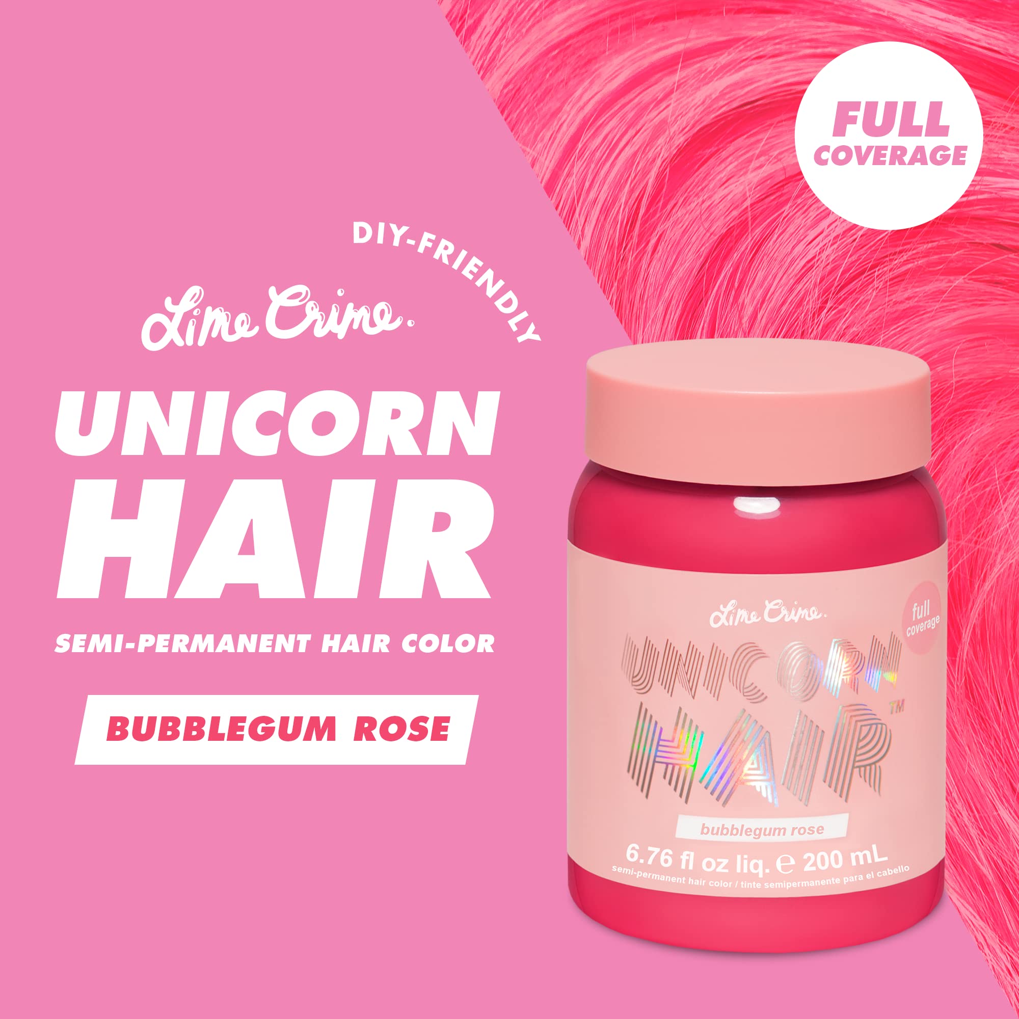 Lime Crime Unicorn Semi-Permanent Hair Color, Bubblegum Rose, 200 ml
