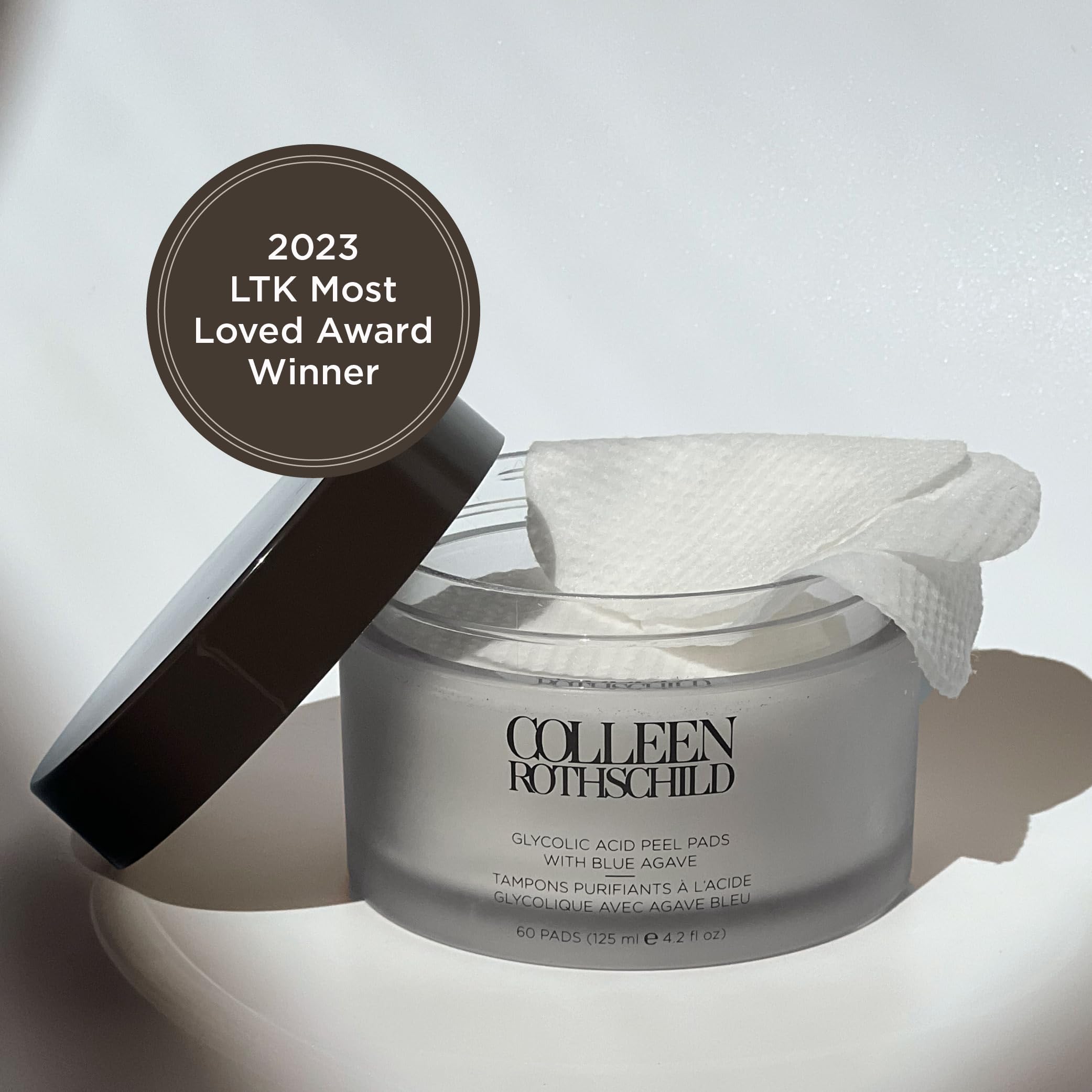 COLLEEN ROTHSCHILD Glycolic Acid Peel Pads with Blue Agave | Gentle Spa-Strength Treatment | Resurface, Brighten, Smooth & Exfol