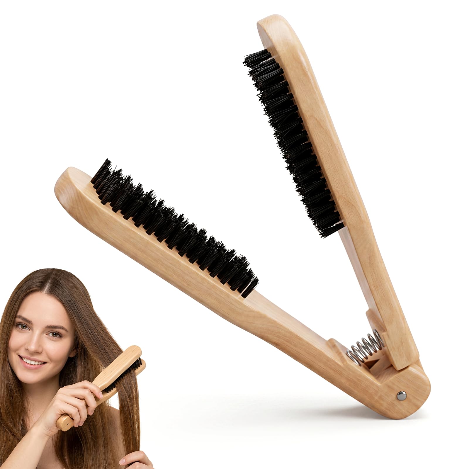 Bruislard Wooden Clamp Hair Brushes Wooden Hair Straightening Brush Comb