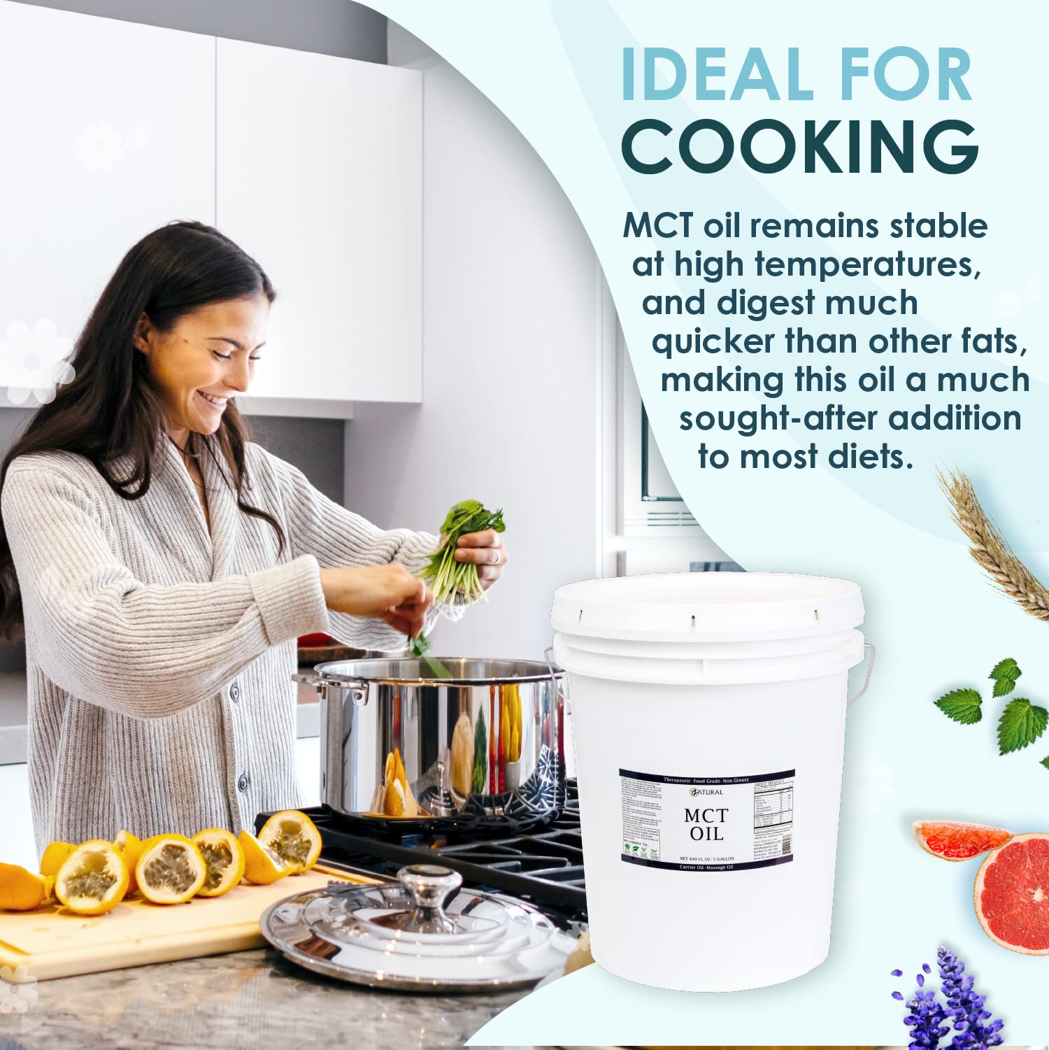 Pure Mct Oil, Carrier Oil, Massage Oil, Hydrating Oil, Hair Oil, Food And Therapeutic Grade, 640 Oz