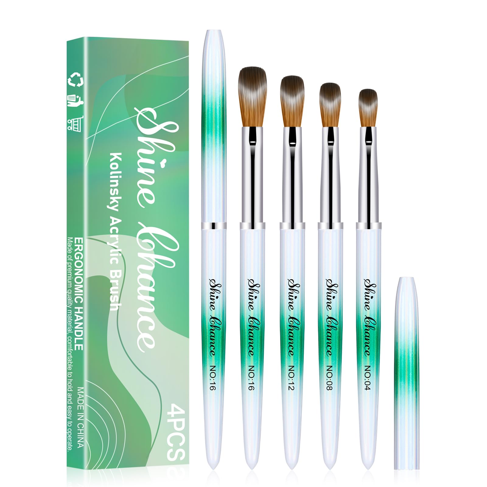 Shine Chance 4Pcs Acrylic Nail Brushes Set, Kolinsky Acrylic Nail Art Brush, Art Design & Polish Mistake Cleaning Manicure Tools