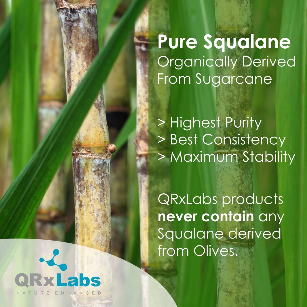 Qrxlabs Pure Plant-Based Squalane Oil Boosted With Vitamin E (Large 2 Oz) - Organic Ecocert/Usda Certified Squalane Derived From