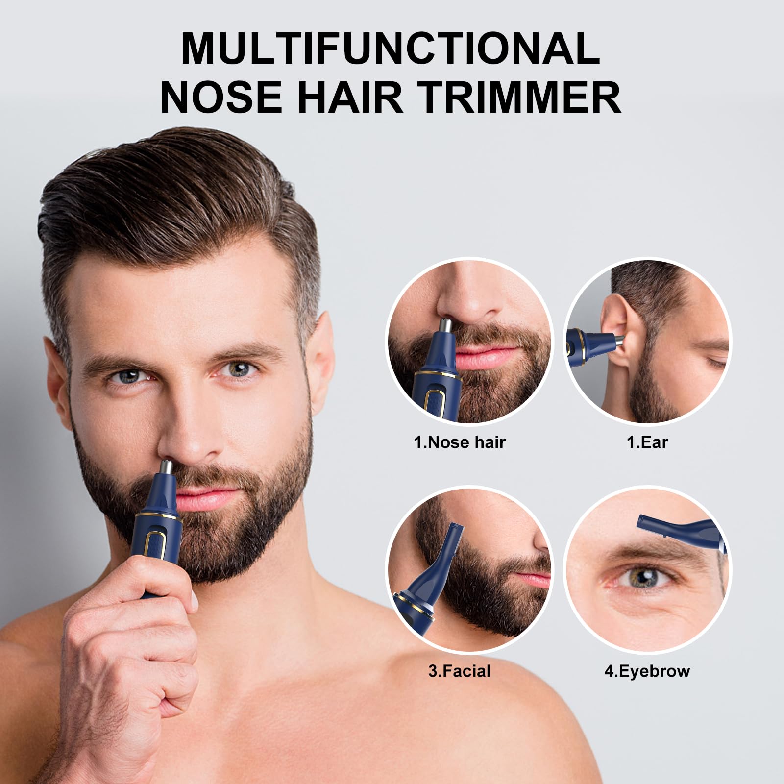 XOOMRSCP Nose Hair Trimmer for Men, USB Rechargeable, IPX7 Waterproof, Dual Edge Blades, 1 Count, Blue, Model 3581-Blue