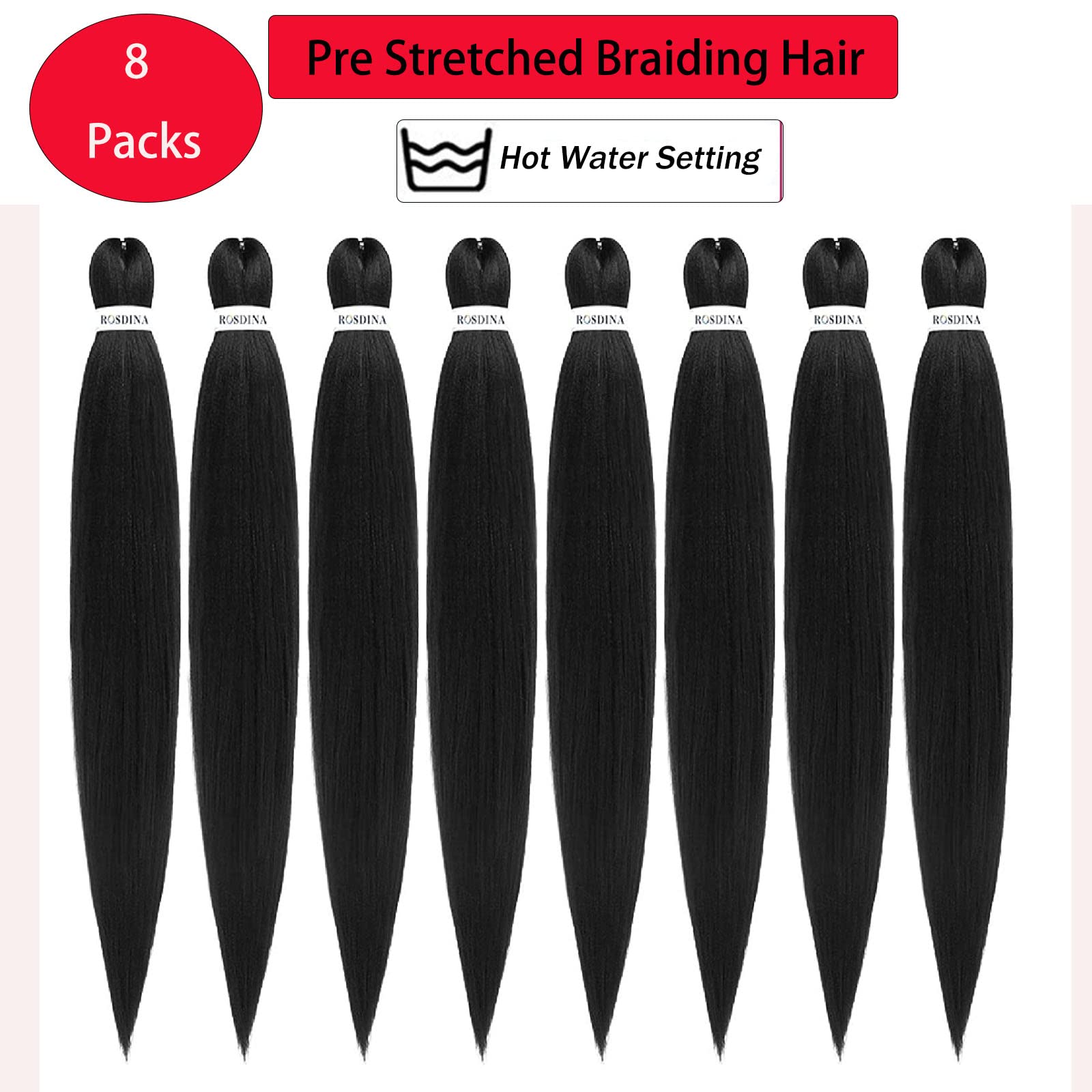 Rosdina Pre-Stretched Braiding Hair - 28 Inch Natural Hair Extension Braiding Hair Pre-Stretched Professional Synthetic Fiber Cr