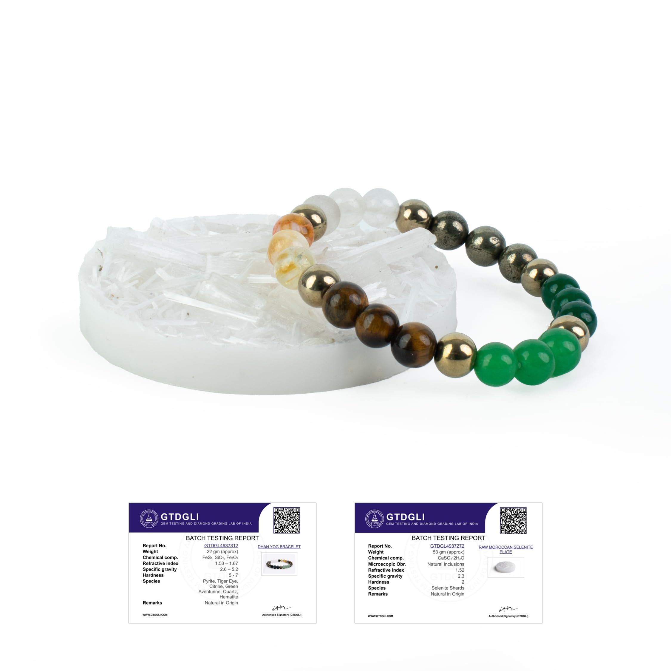 Astrotalk Dhan Yog Bracelet with Raw Selenite Plate |Attracts Wealth & Prosperity | Manifest Wealth with Citrine, Jade, Tiger Ey