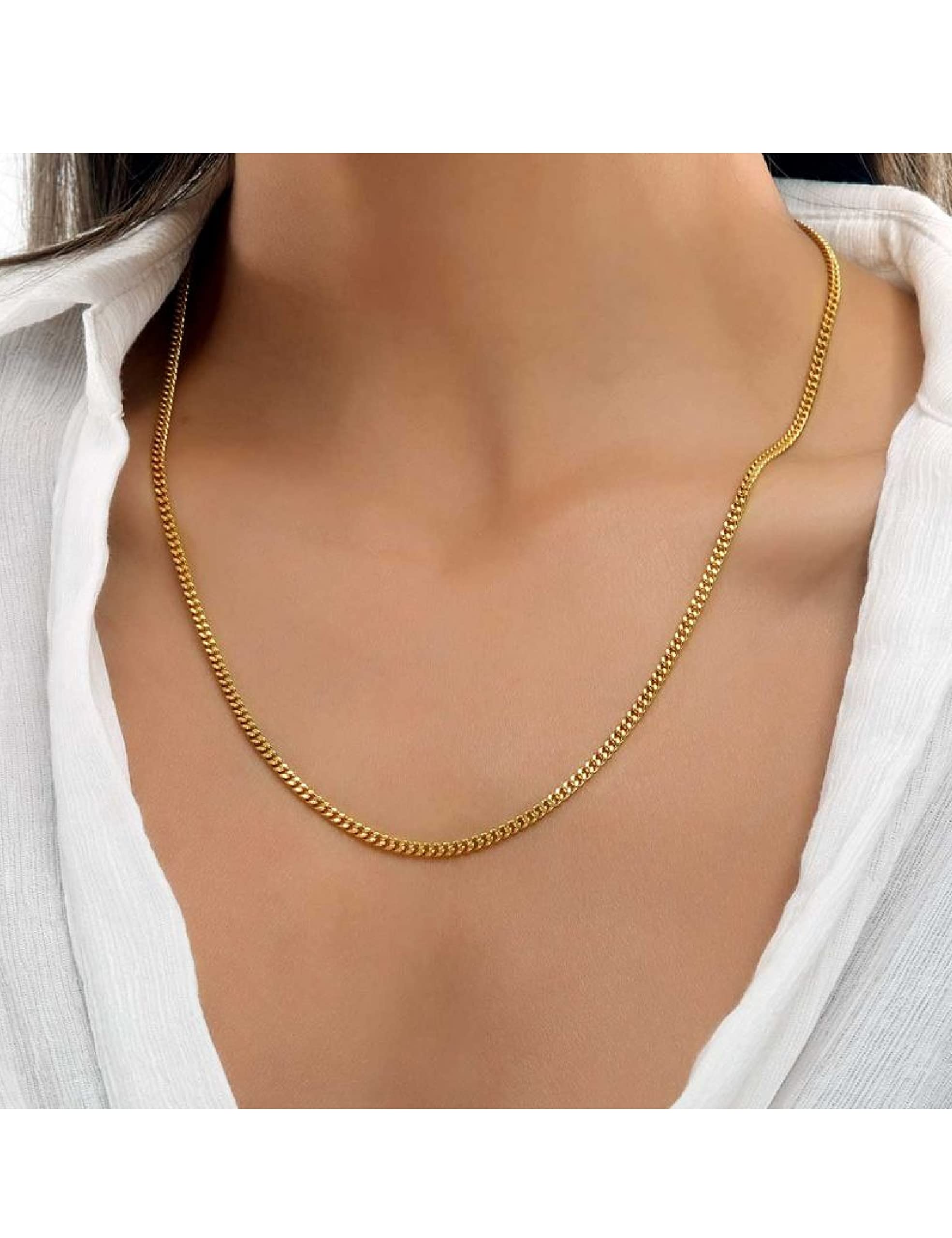 Waitsoul 925 Sterling Silver Cuban Chain Lobster Clasp 4mm 18k Gold Over Cuban Link Curb Chain Necklace for Women Men Diamond Cu