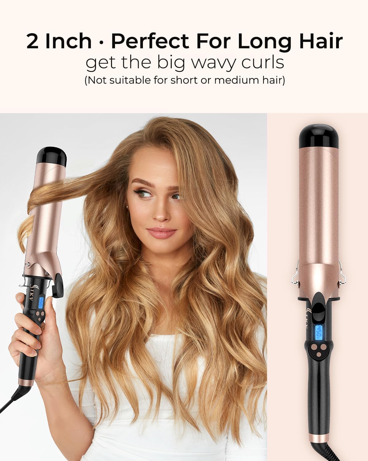 2 Inch Extra Long Barrel Curling Iron, Large Barrel Curling Wand for Long Hair Ceramic Tourmaline Dual Voltage