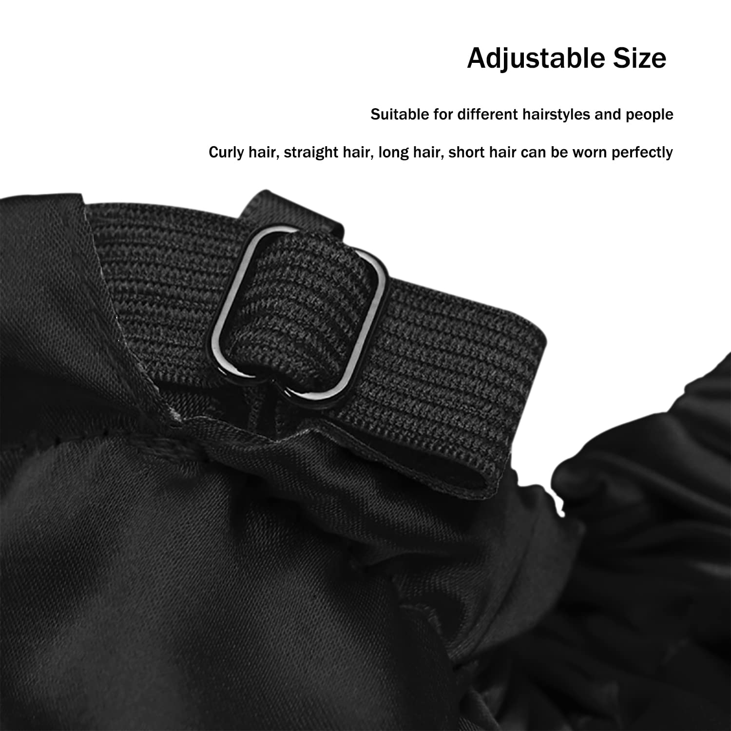 Amamba Shower Caps, Silk Lined Shower Cap For Women,Reusable,Adjustable Size, Washable & Waterproof,Large Satin Shower Cap-Black