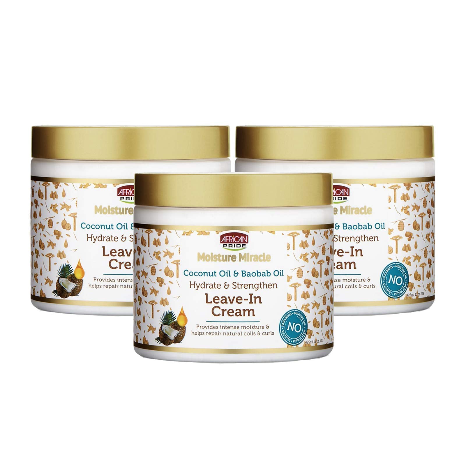 African Pride Moisture Miracle Coconut Oil & Baobab Oil Leave-In Cream - Provides Intense Moisture & Helps Repair Natural Coils
