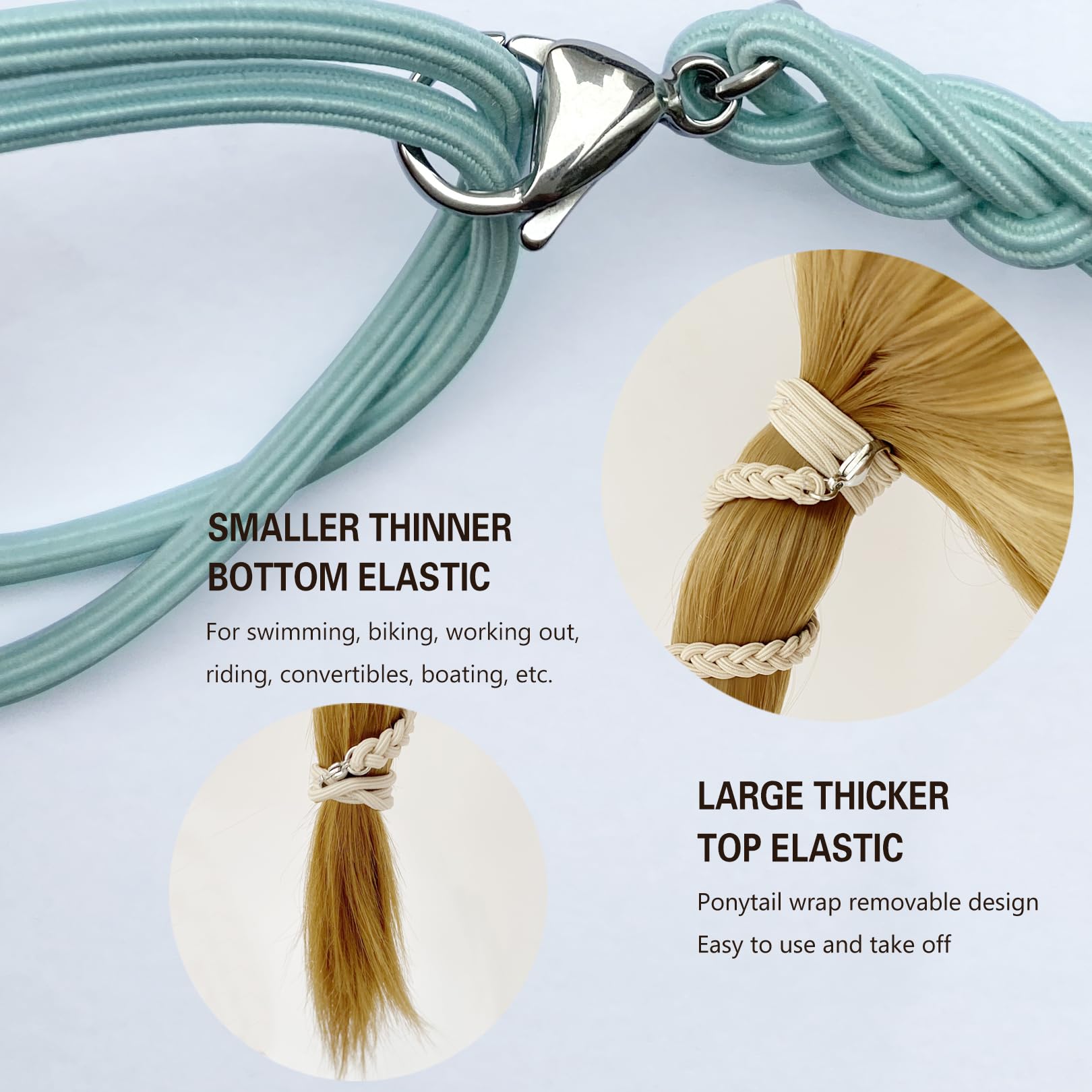 3 Packs 16'' Ponytail Holders For Short Thin Fine Hair, Elastic Swimming Hair Ties No Damage For Women Girls Workout Hair Band F