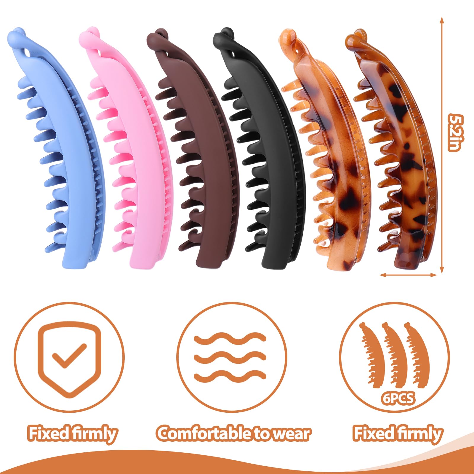Vodolo Banana Clip For Thick Hair,6 Pcs 4.75'' Large Banana Claw Clips For Women Girls,Vintage Stretchy Banana Hair Clip,Banana