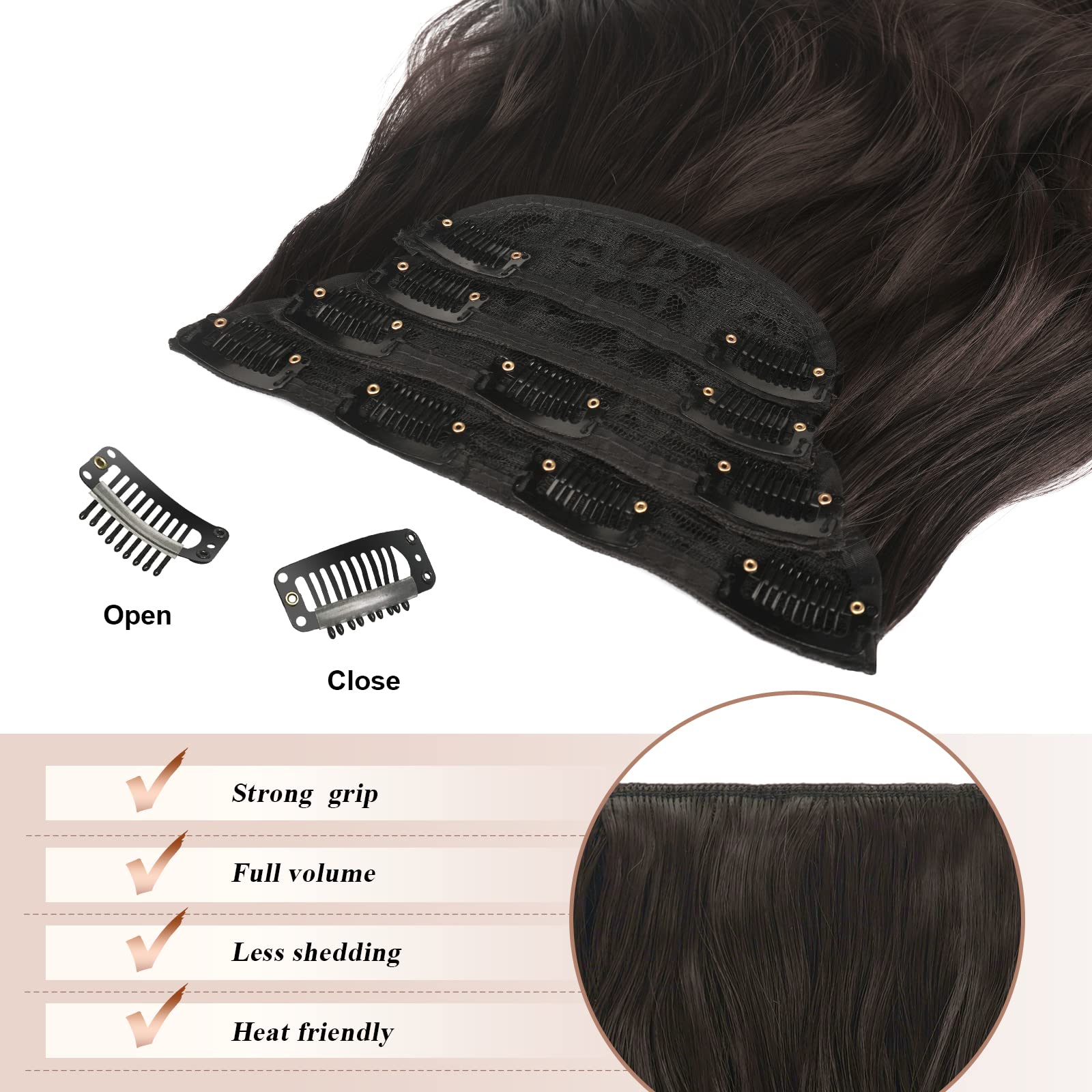 FESHFEN Clip in Hair Extensions - 4 PCS Long Wavy Thick Clip in Hairpieces Full Head Synthetic Hair Extension for Women, 20 Inch